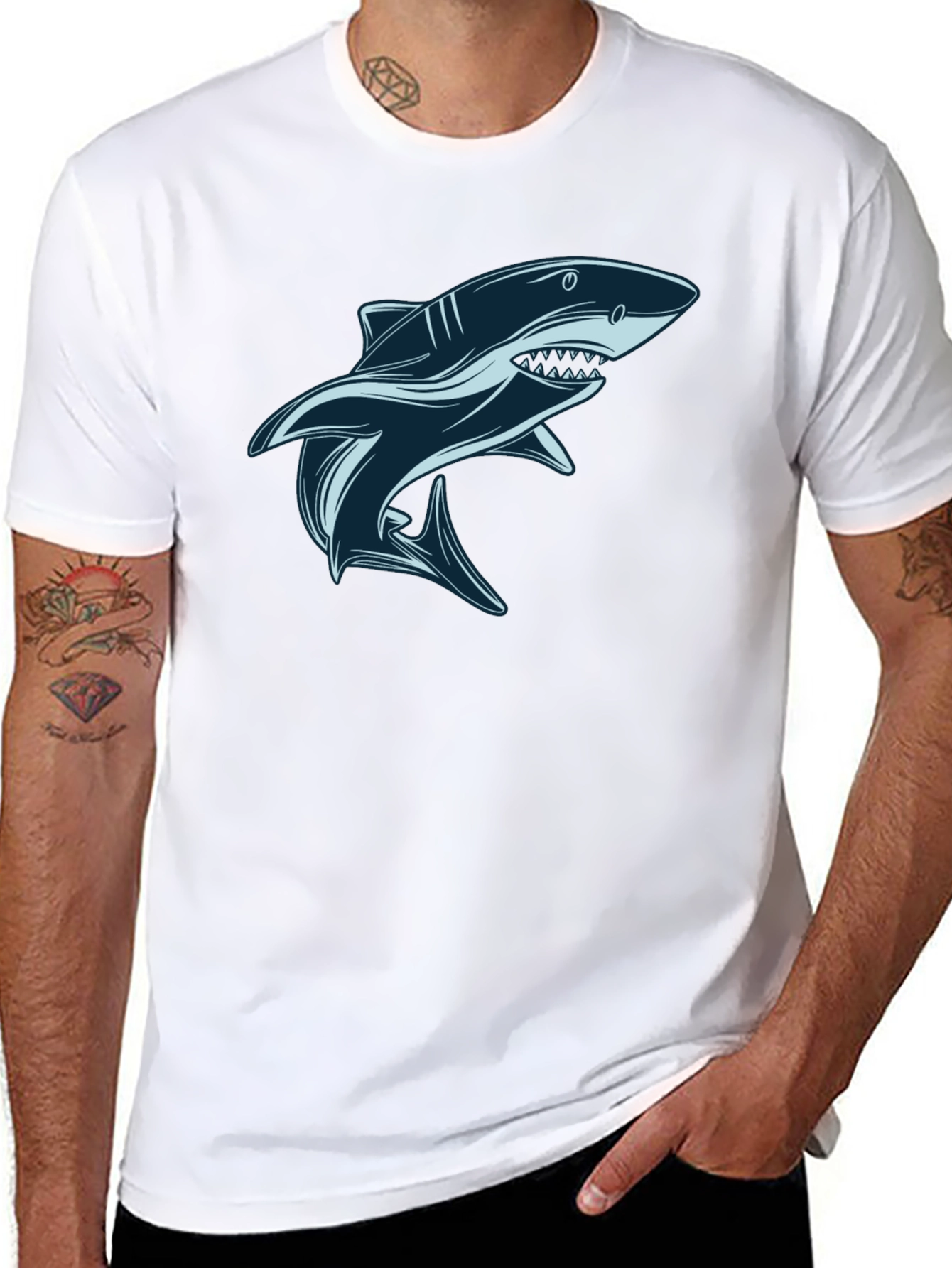 Shark Graphic Tee - Black Cotton T-Shirt