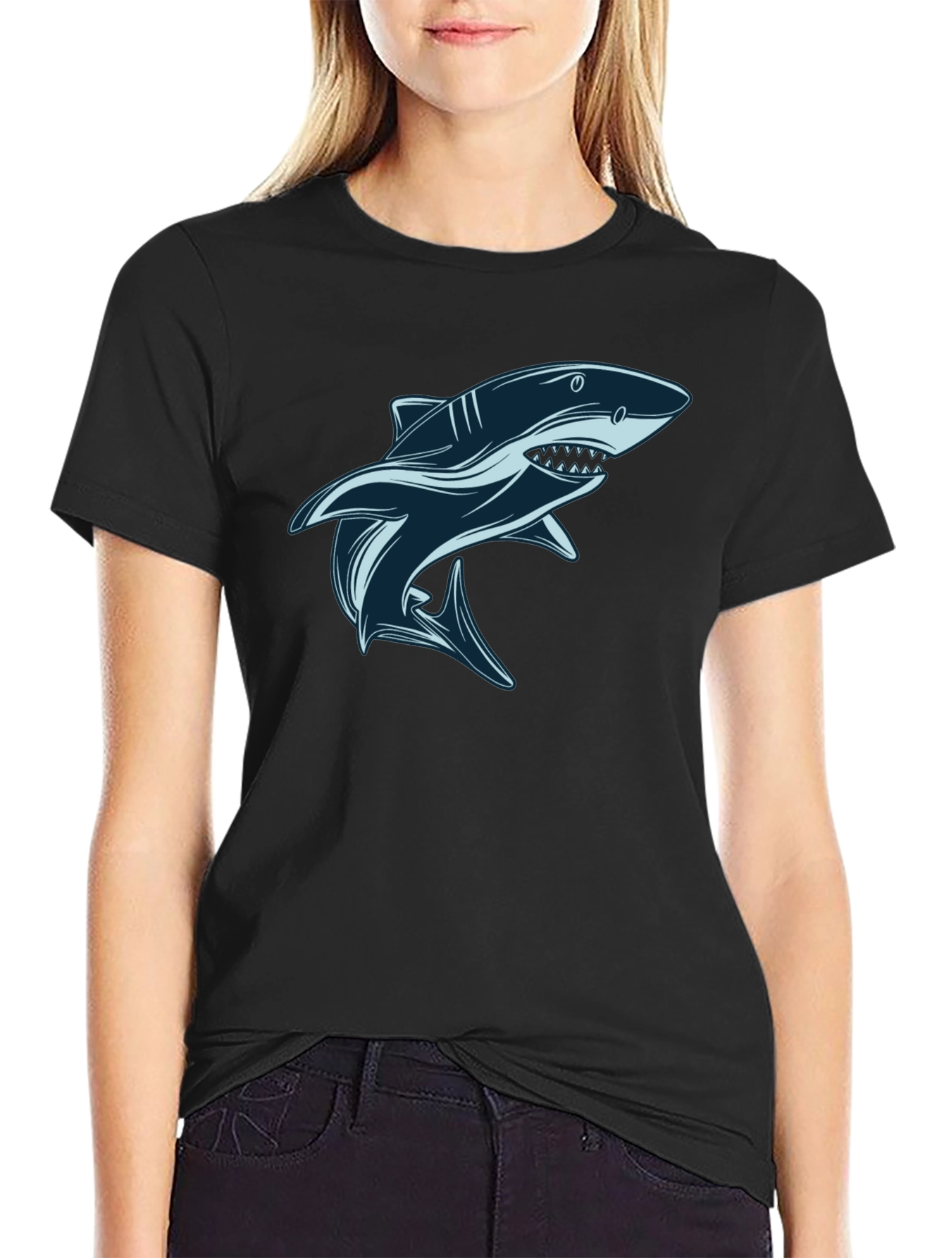 Shark Graphic Tee - Black Cotton T-Shirt