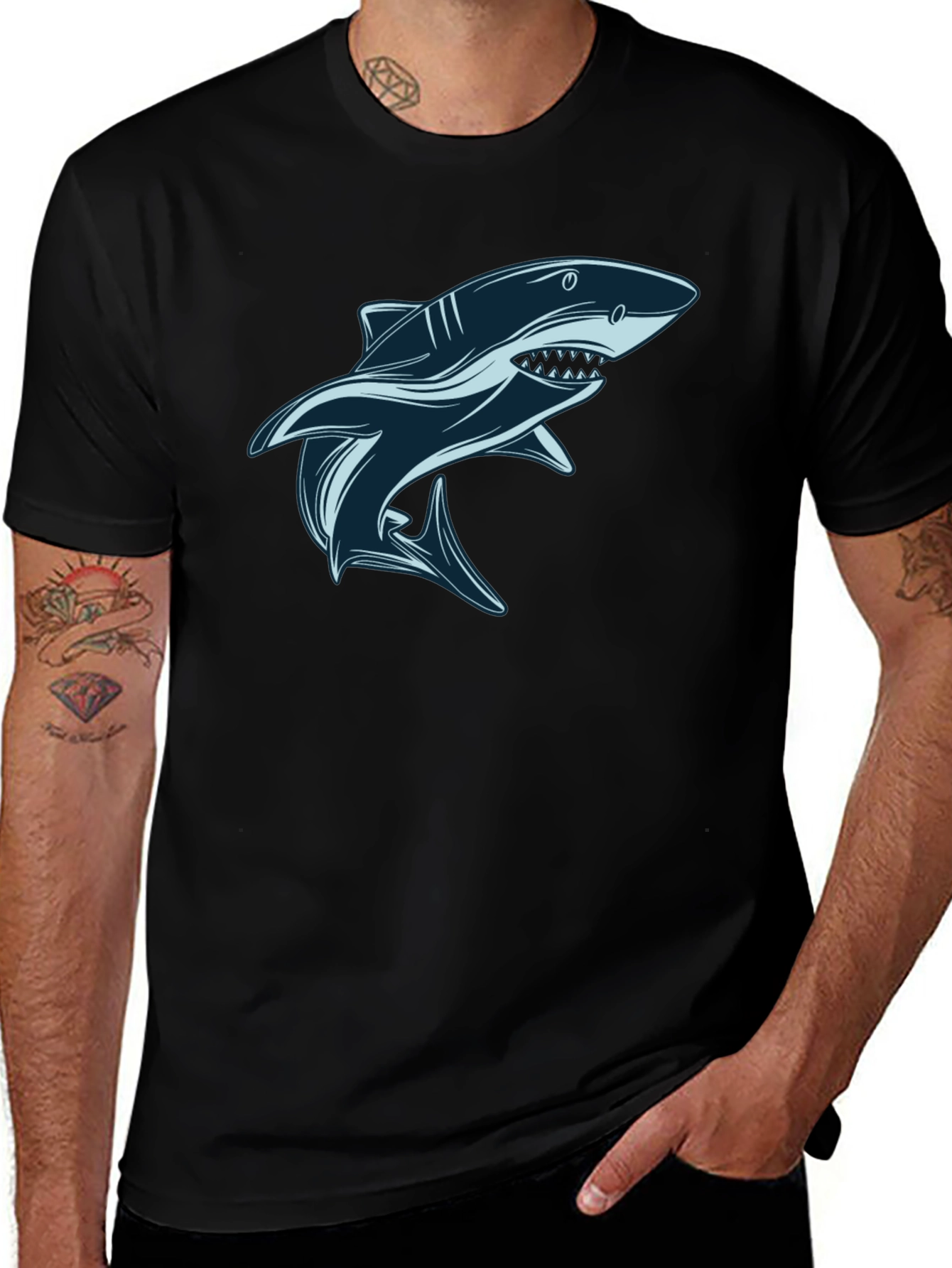Shark Graphic Tee - Black Cotton T-Shirt