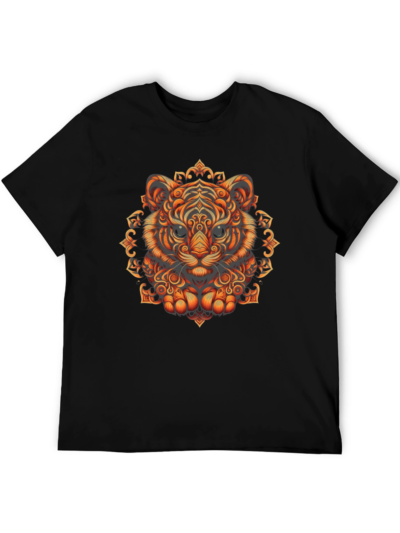 Tiger Mandala Graphic Tee - Stylish Mens Black T-Shirt