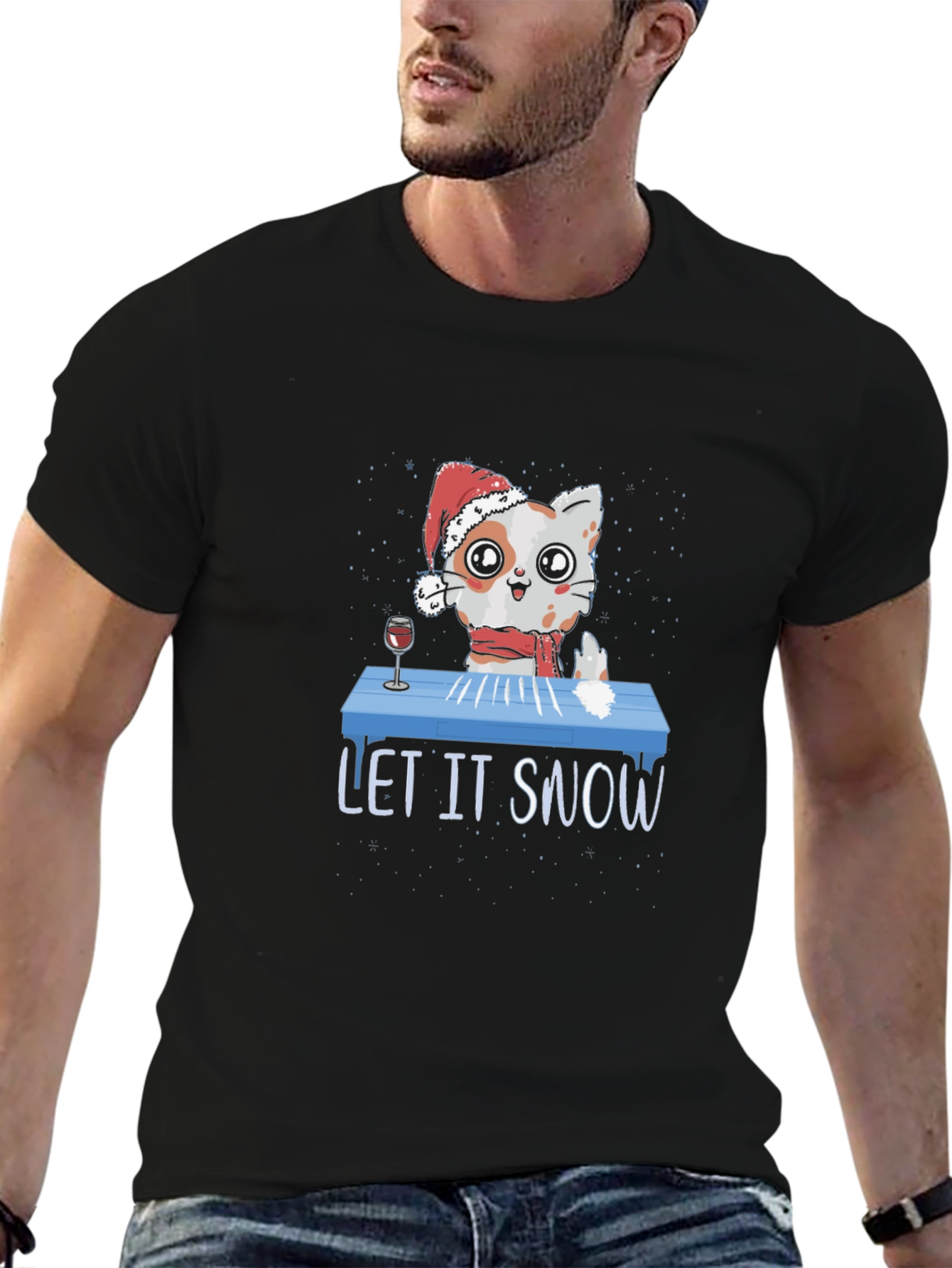 Let It Snow Funny Christmas Cat T-Shirt