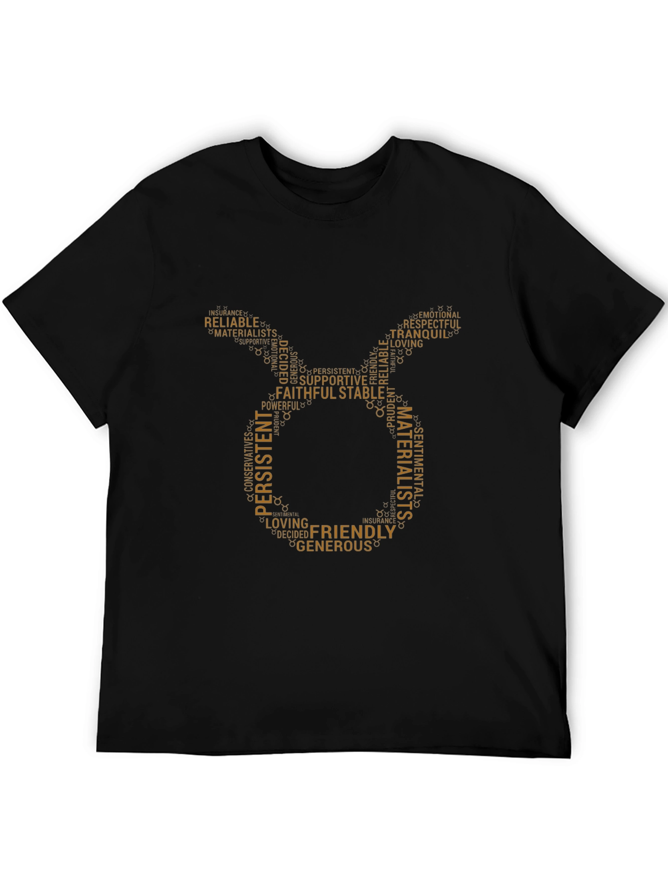 Taurus Zodiac Word Art Black T-Shirt
