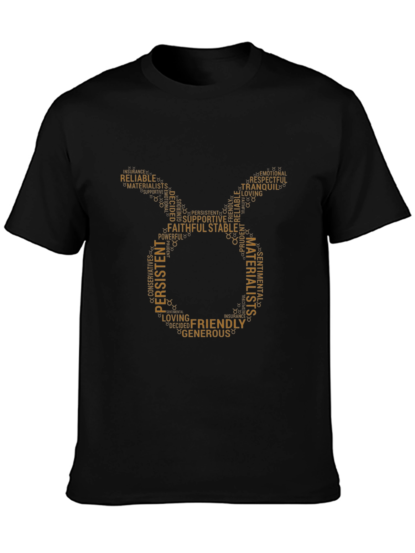 Taurus Zodiac Word Art Black T-Shirt