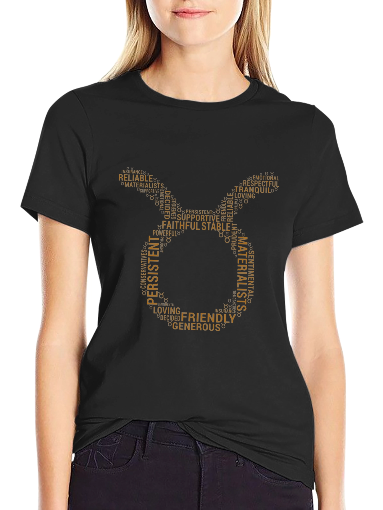 Taurus Zodiac Word Art Black T-Shirt