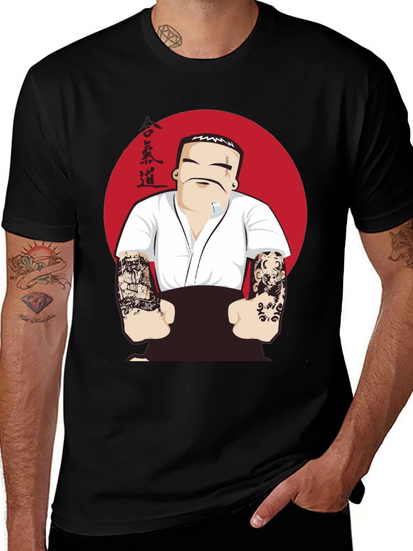 Aikido Tattooed Man Graphic Tee - Black