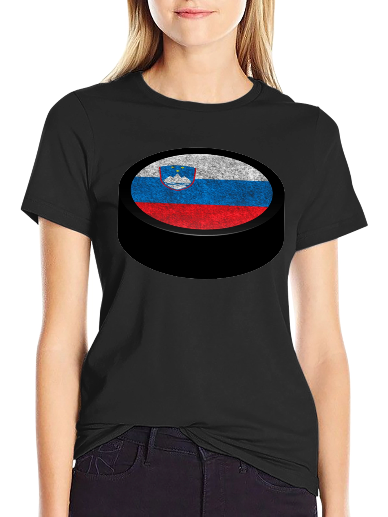 Slovenia Flag Hockey Puck Graphic T-Shirt