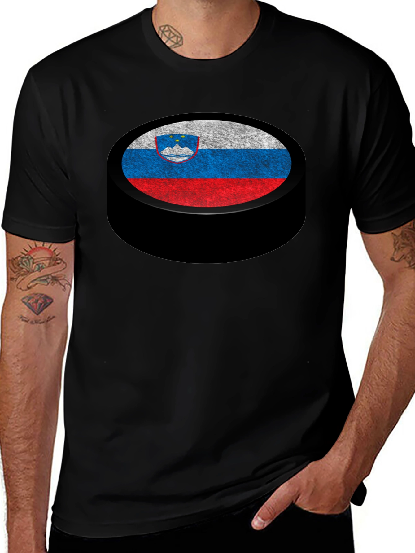 Slovenia Flag Hockey Puck Graphic T-Shirt