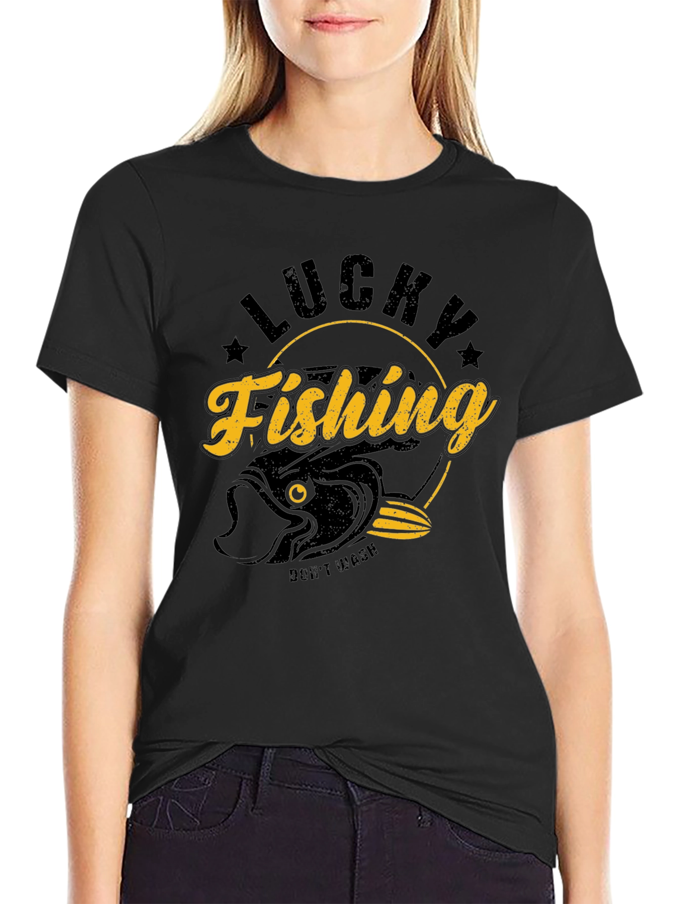 Lucky Fishing Graphic T-Shirt - Black