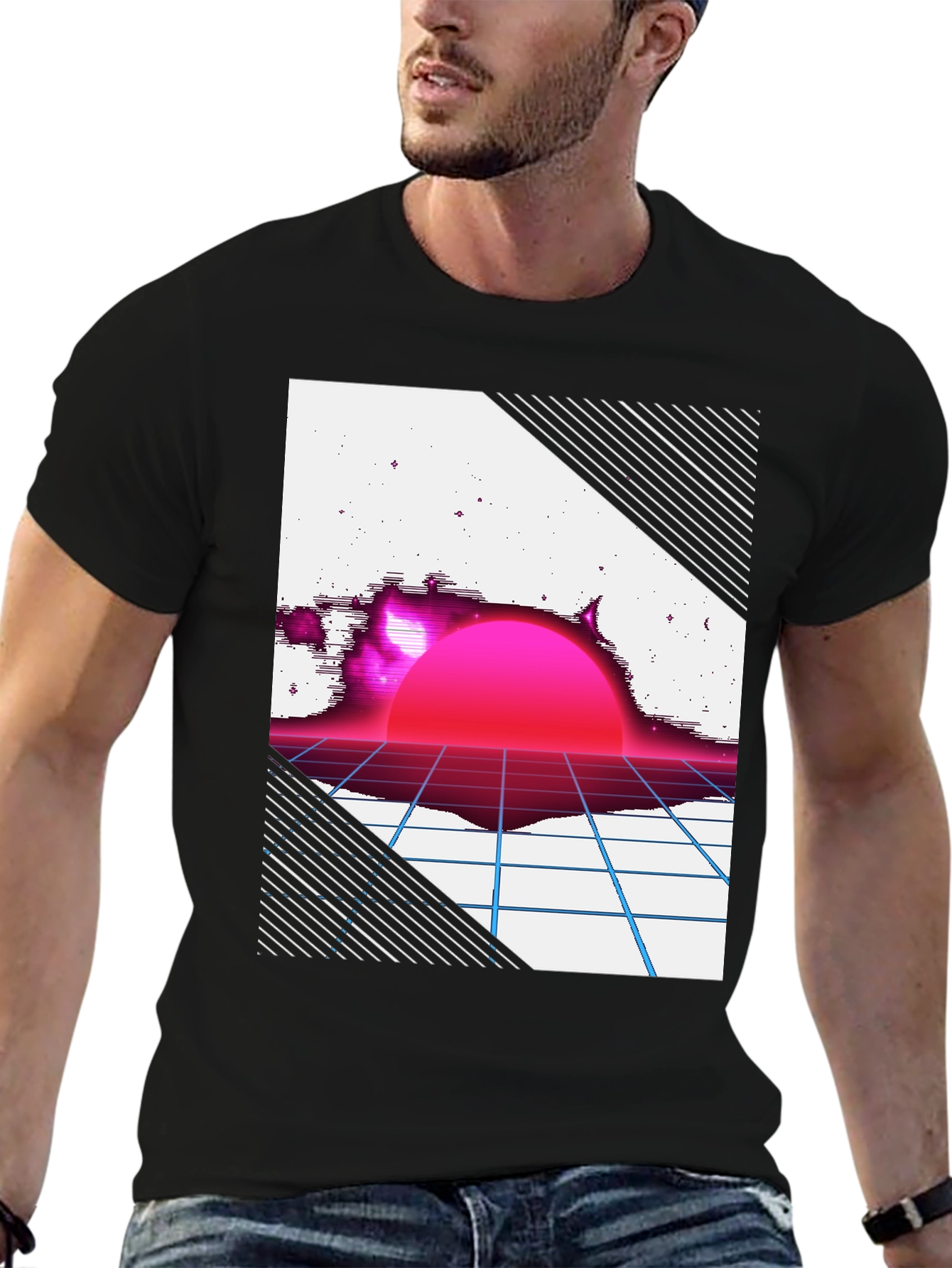 Retro Sunset Graphic Tee - Black T-Shirt