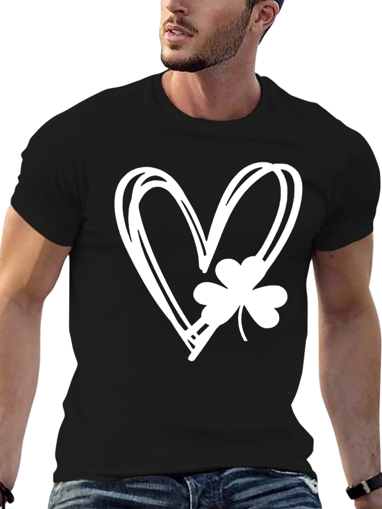 Lucky Heart Shamrock Graphic Tee - Black Cotton T-Shirt