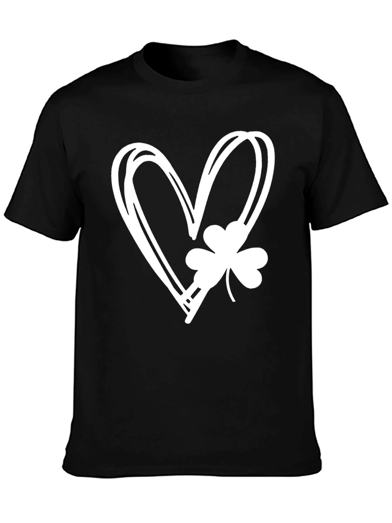 Lucky Heart Shamrock Graphic Tee - Black Cotton T-Shirt