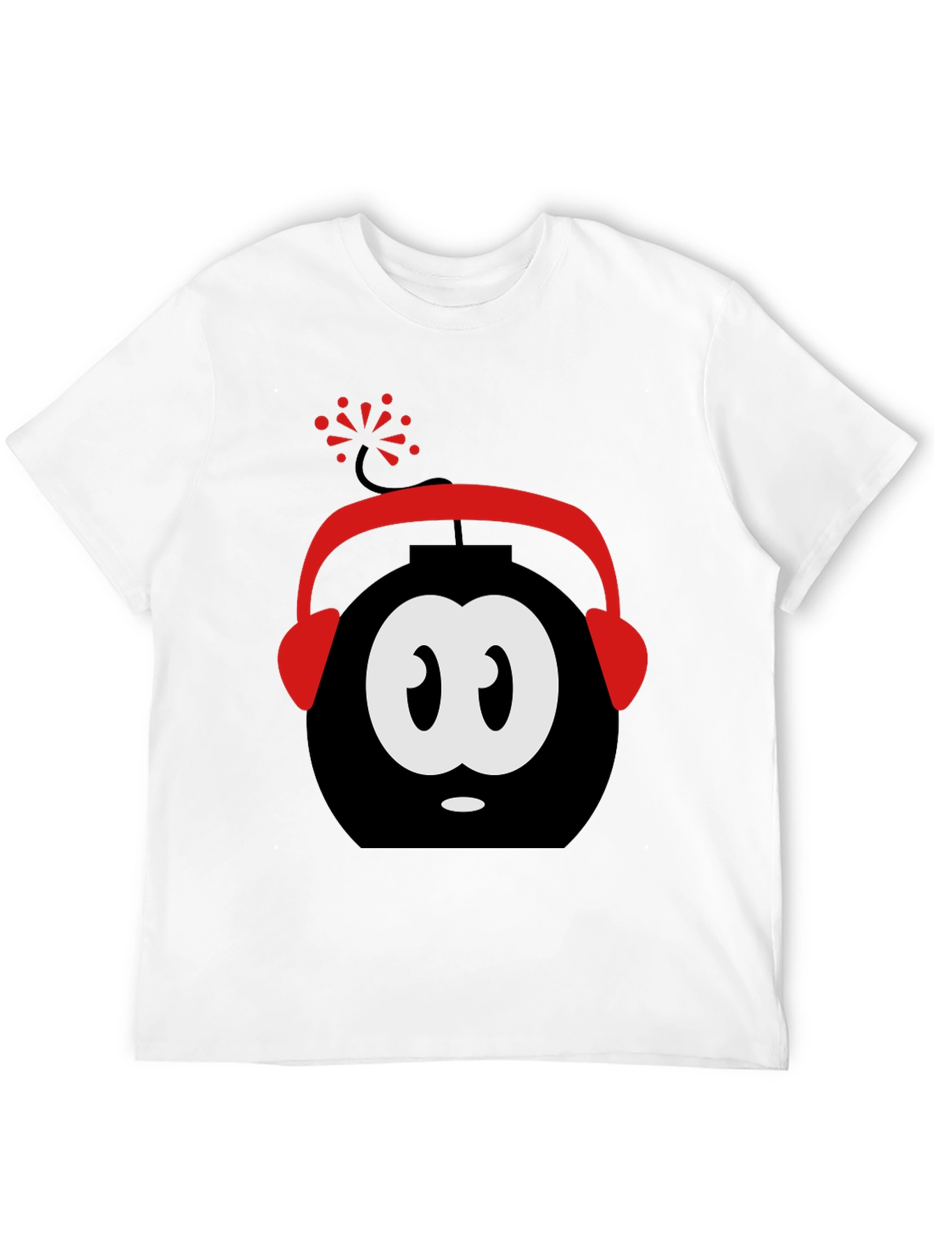 Funny Cartoon Bomb Headphones Black T-Shirt
