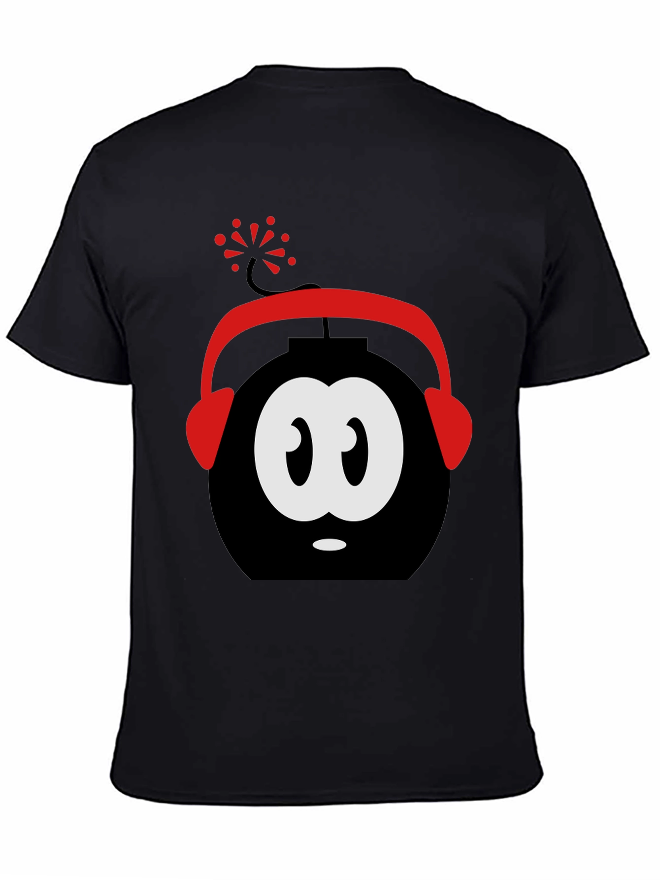 Funny Cartoon Bomb Headphones Black T-Shirt