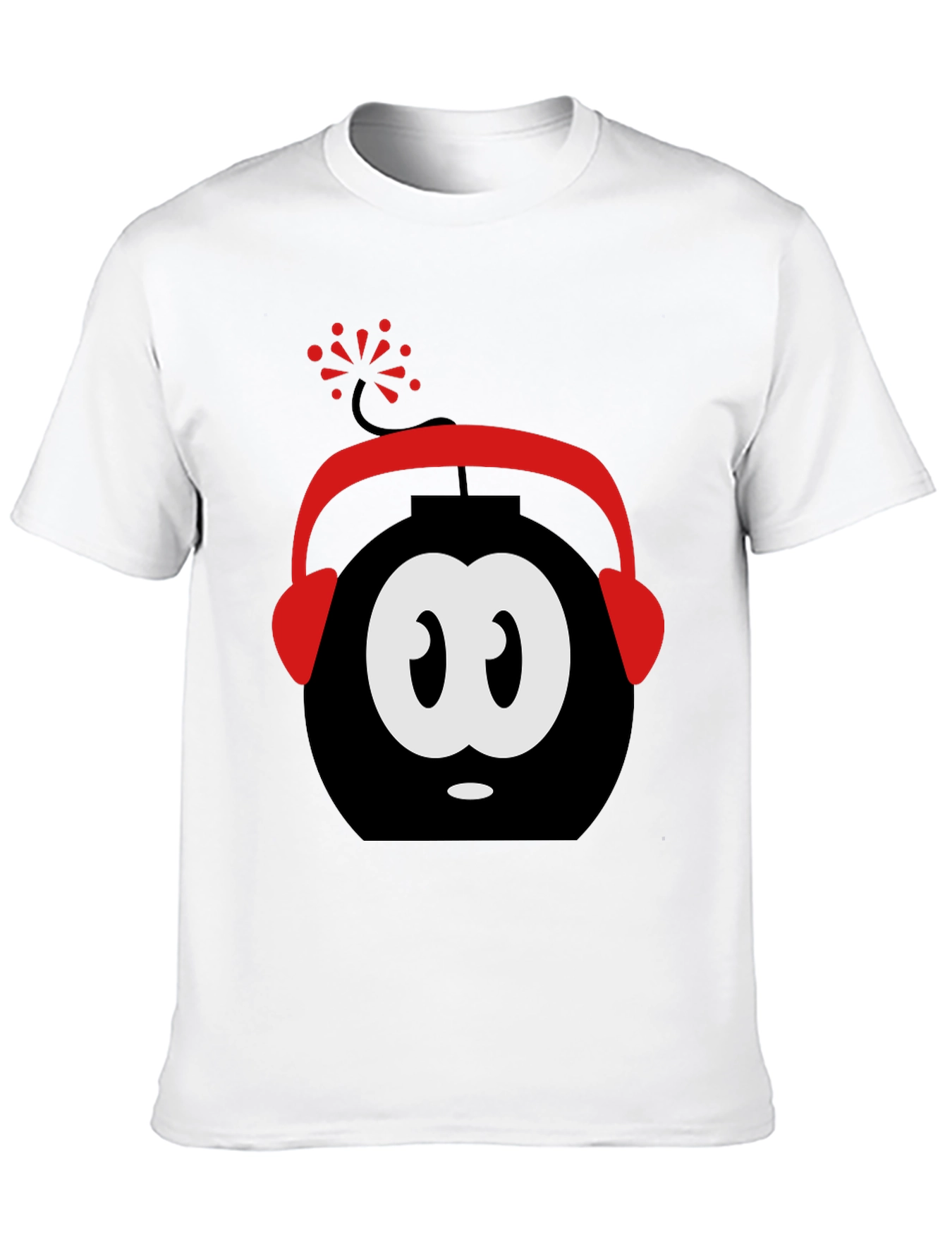 Funny Cartoon Bomb Headphones Black T-Shirt