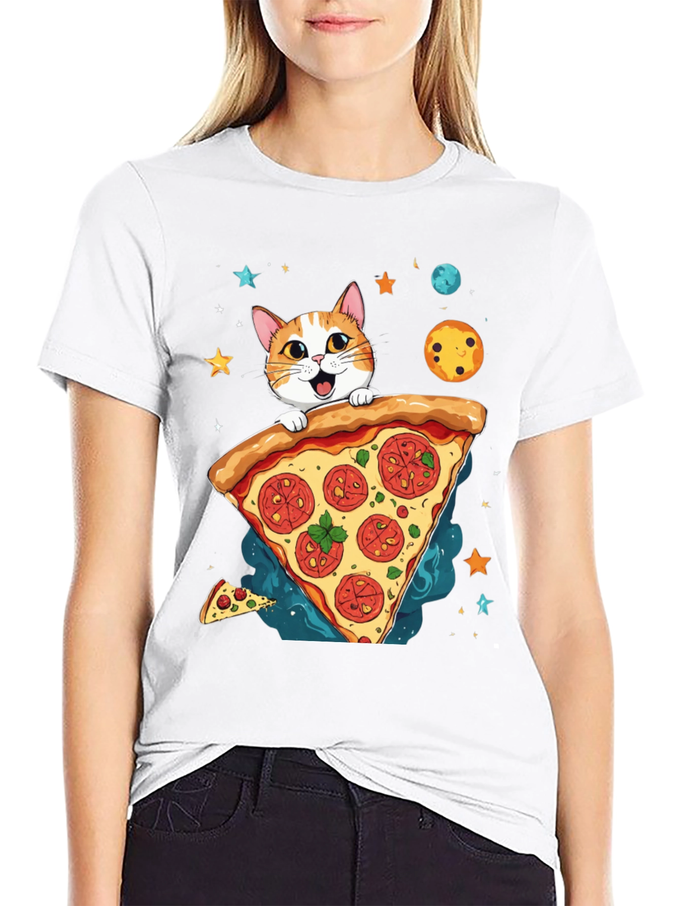 Cat Pizza Space T-Shirt