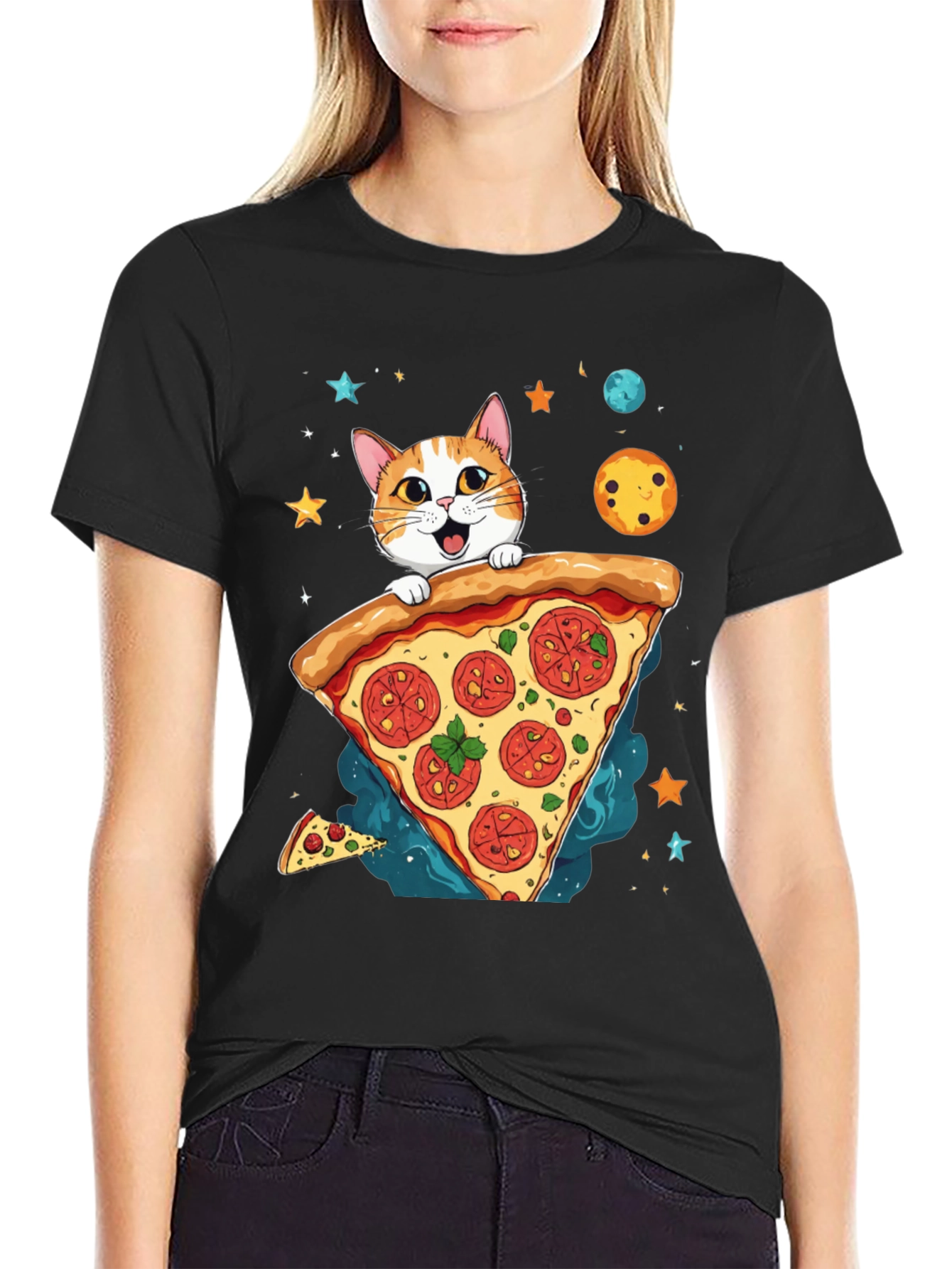 Cat Pizza Space T-Shirt