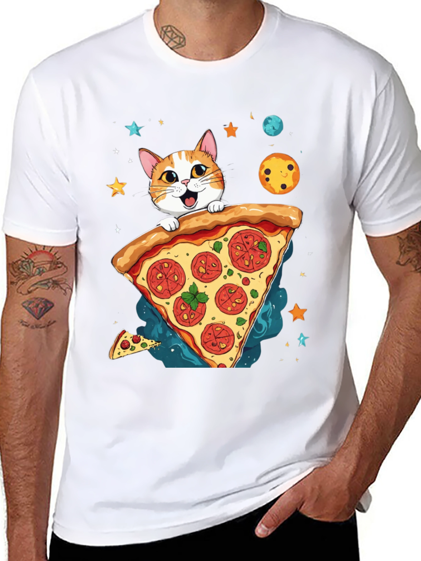 Cat Pizza Space T-Shirt