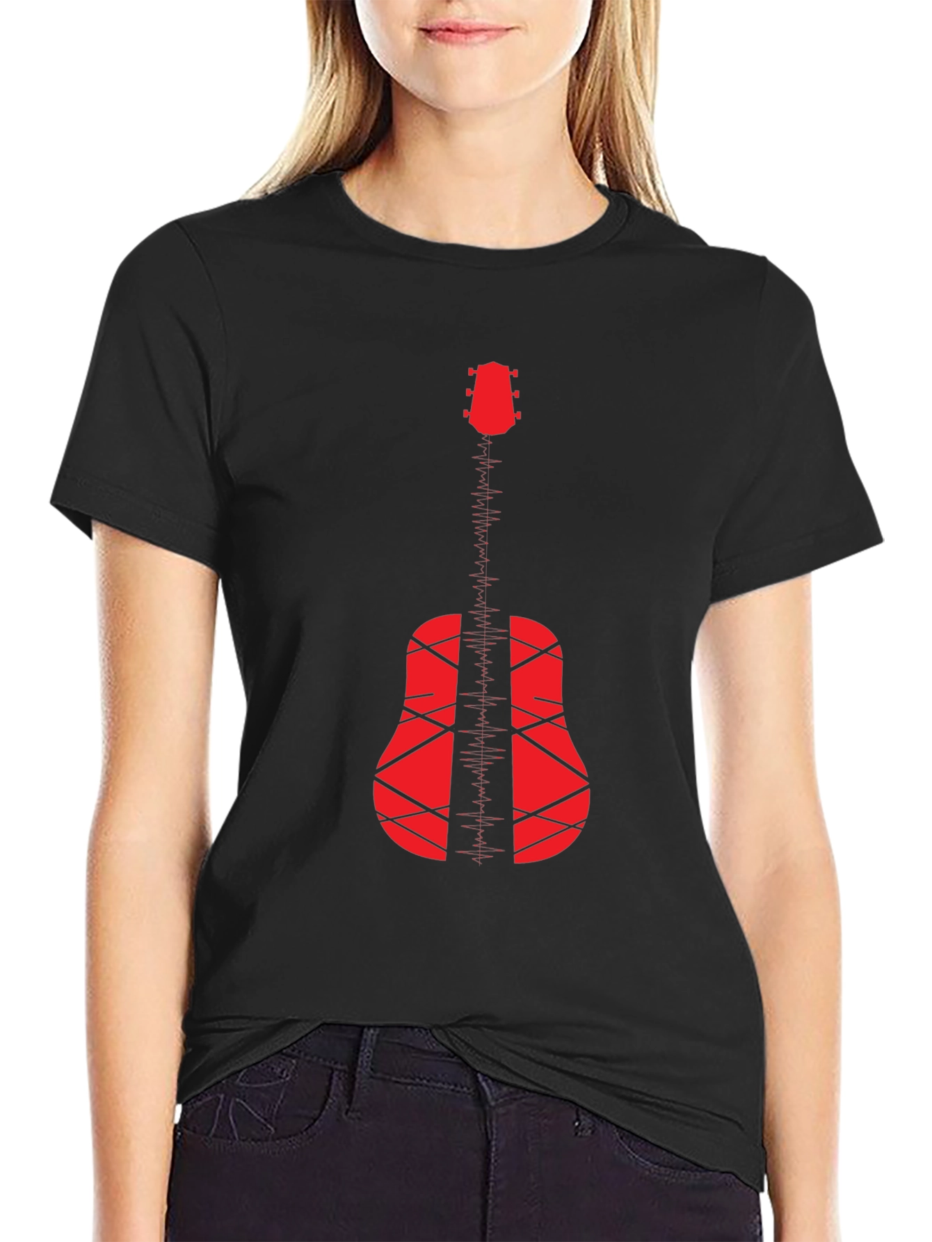 Acoustic Guitar Graphic T-Shirt - Black