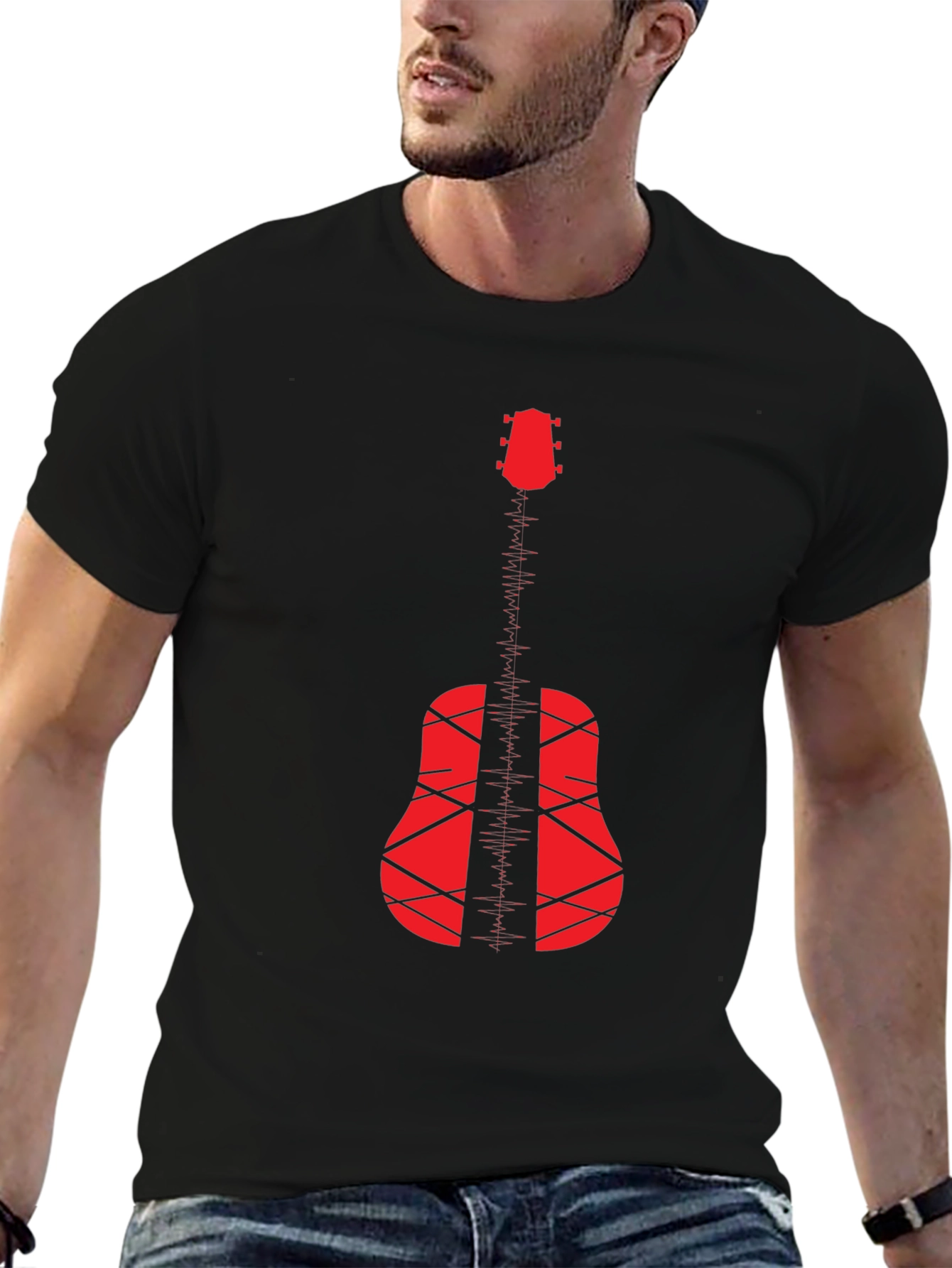Acoustic Guitar Graphic T-Shirt - Black
