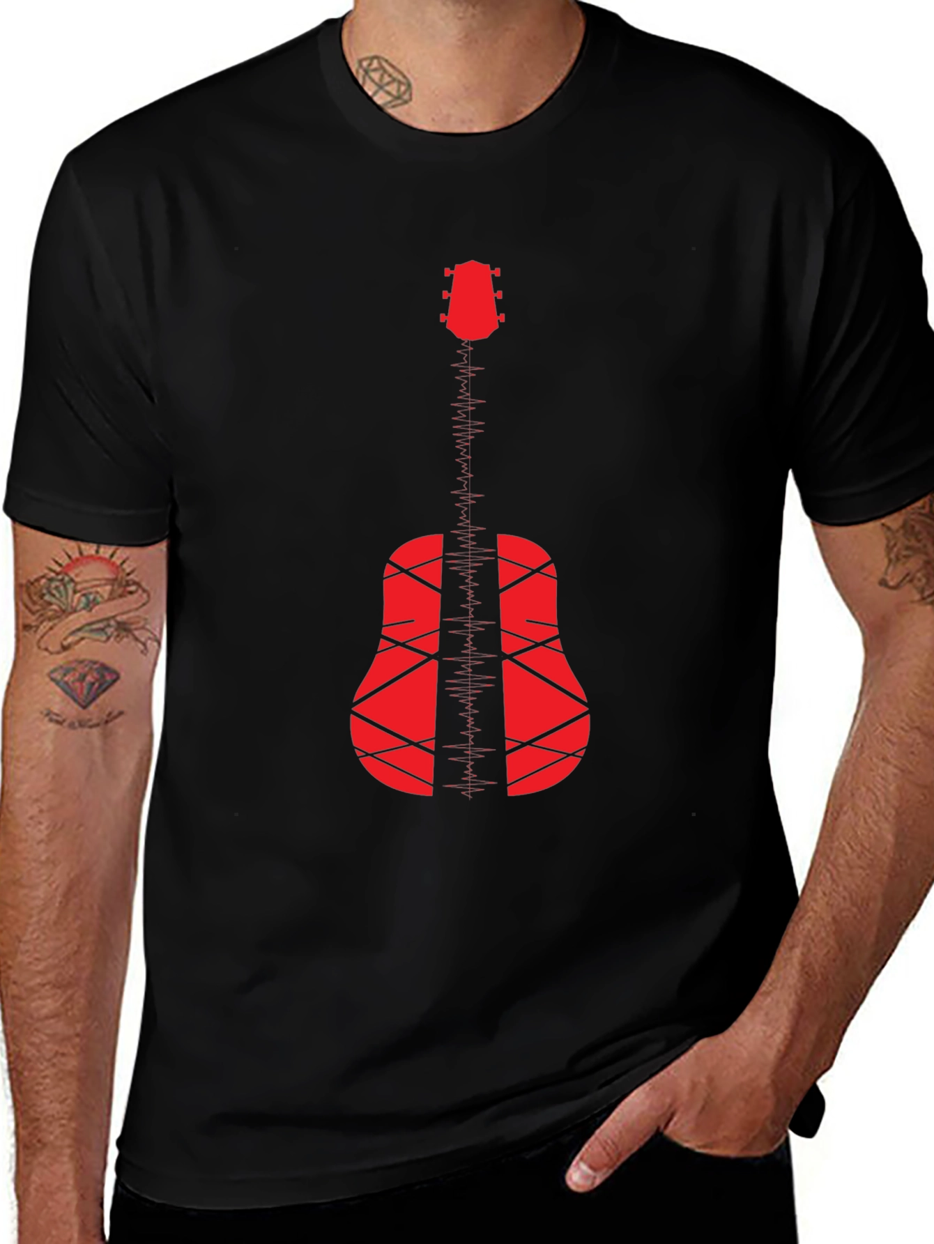Acoustic Guitar Graphic T-Shirt - Black