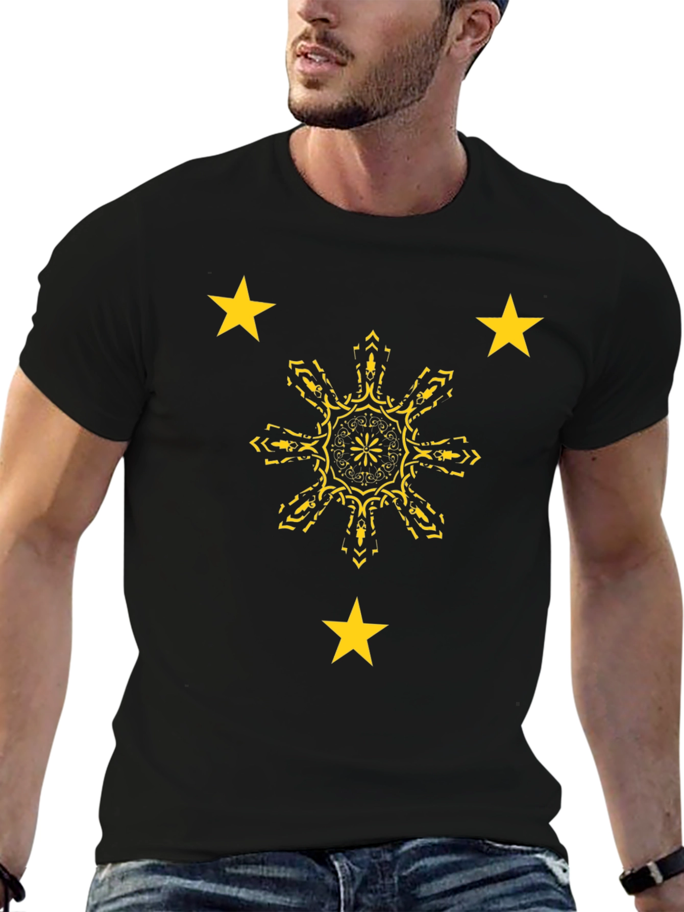 Filipino Pride Black Tee: Sun & Stars