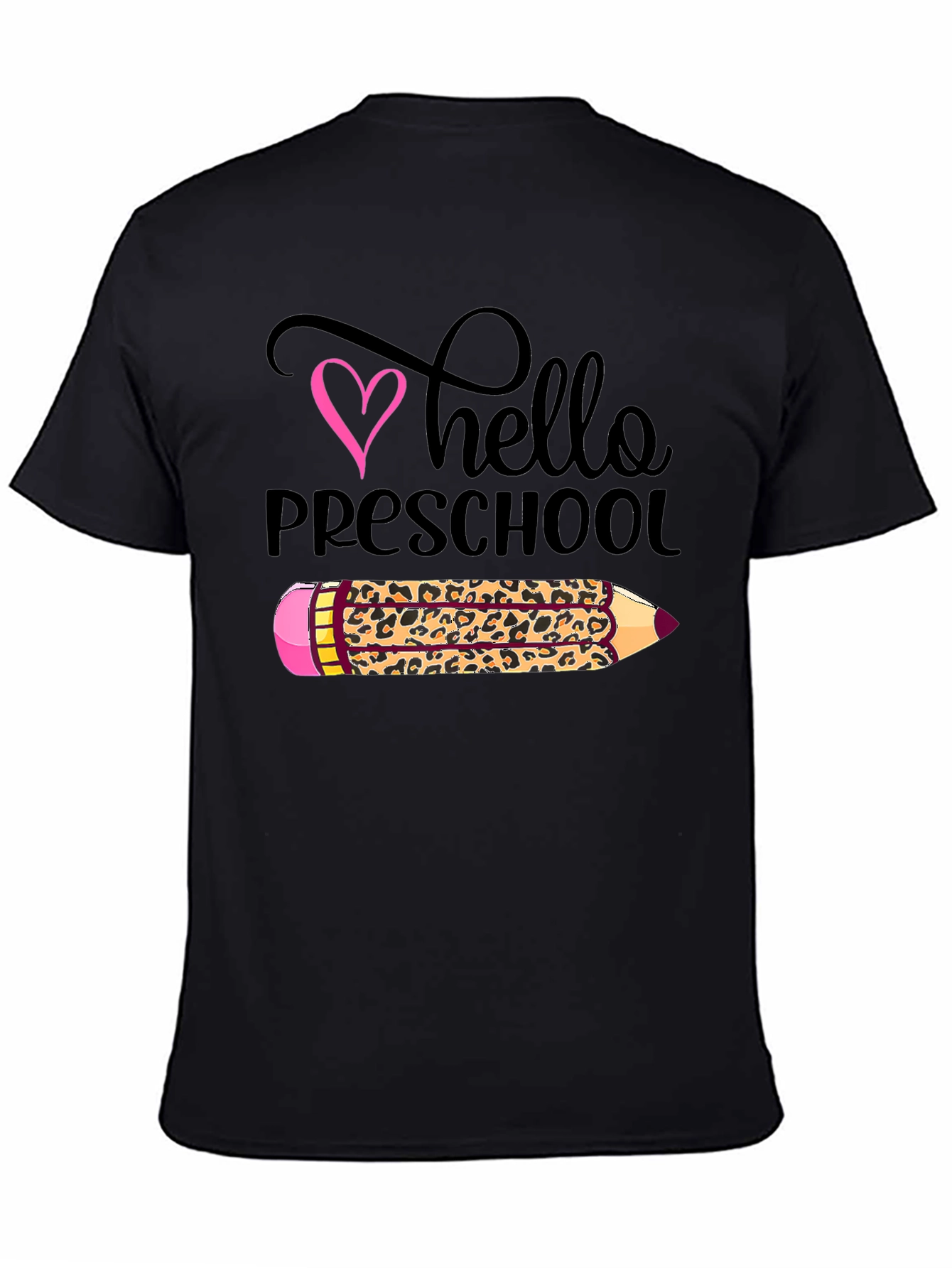 Hello Preschool Leopard Print Pencil T-Shirt