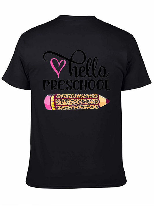 Hello Preschool Leopard Print Pencil T-Shirt