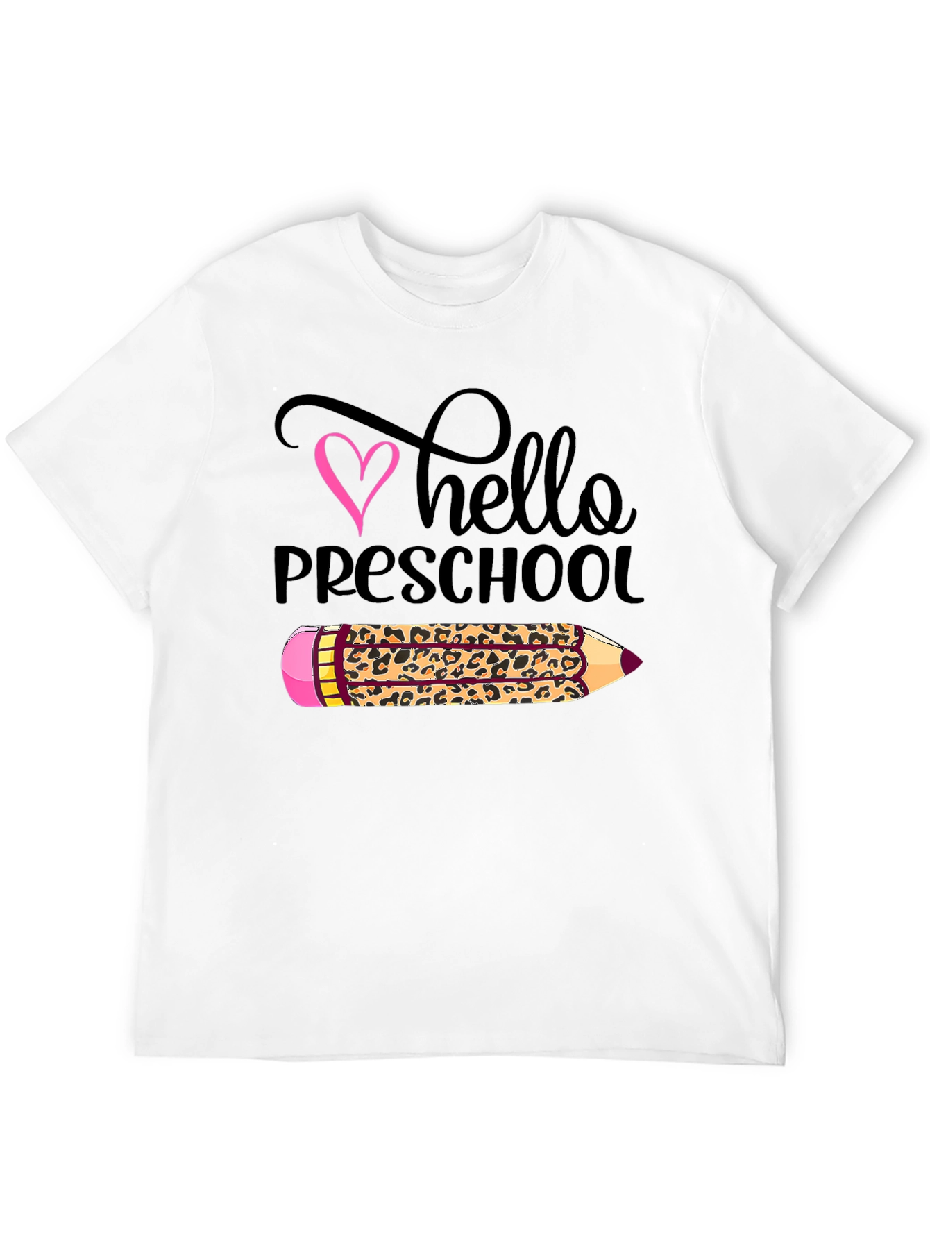 Hello Preschool Leopard Print Pencil T-Shirt