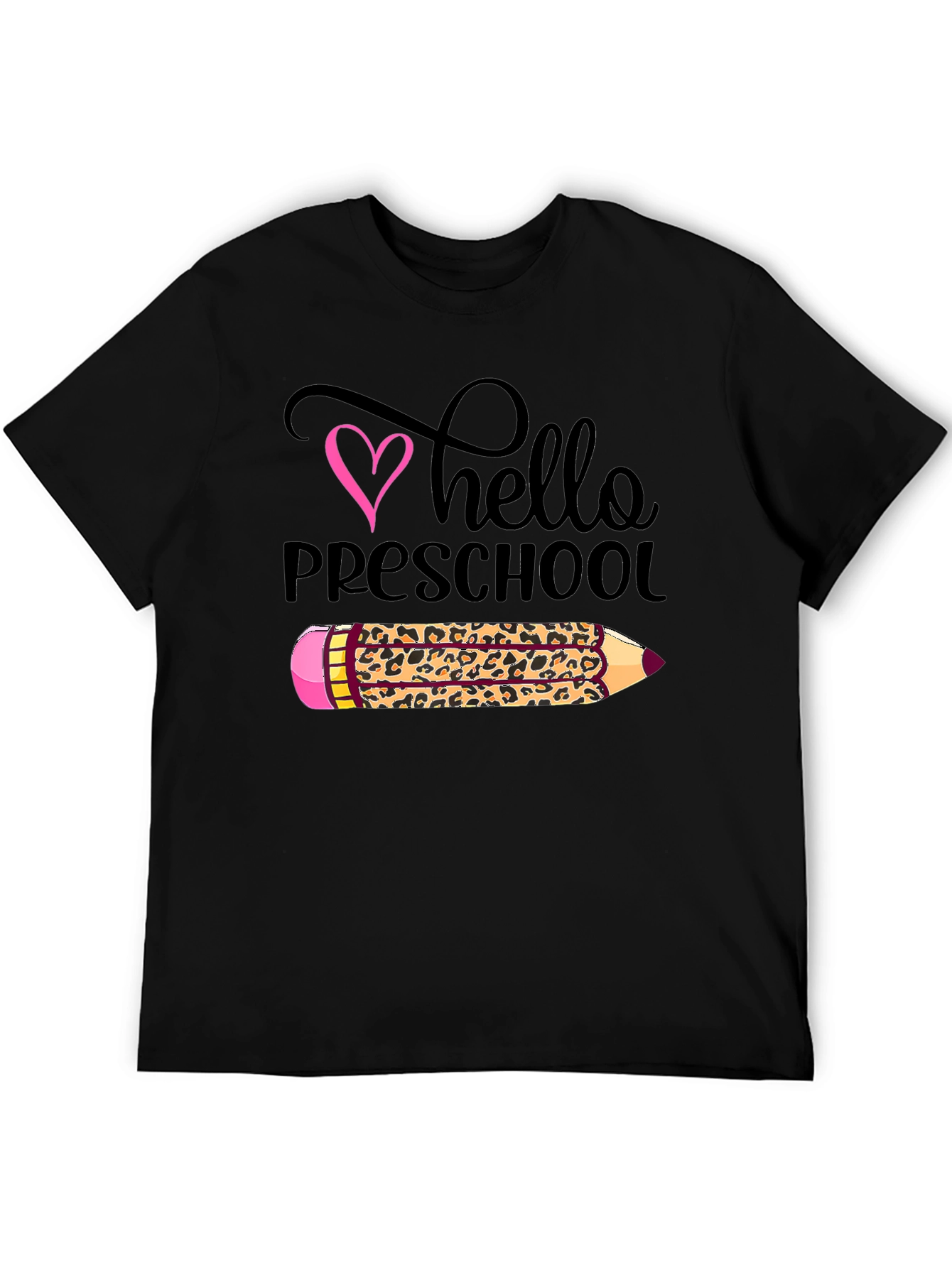 Hello Preschool Leopard Print Pencil T-Shirt