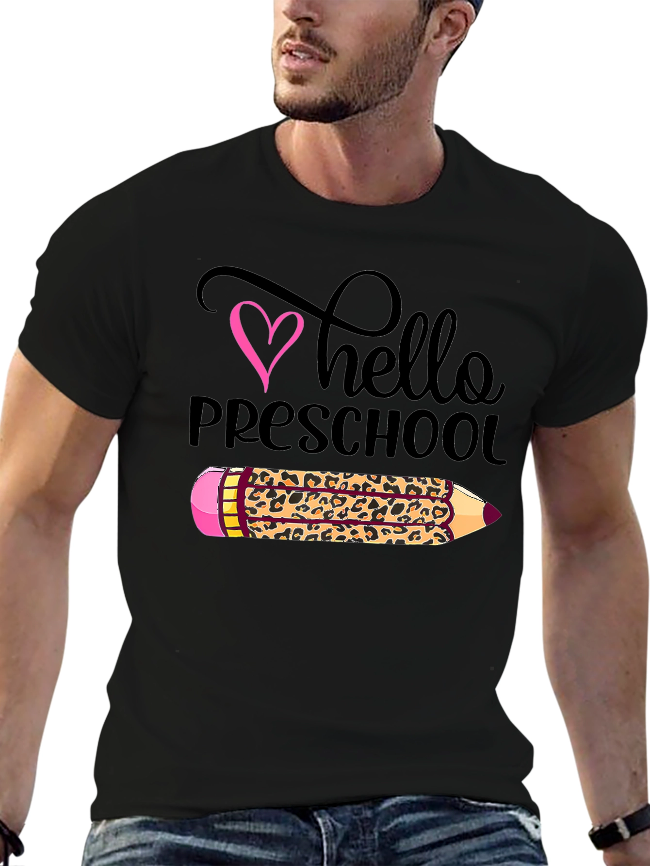 Hello Preschool Leopard Print Pencil T-Shirt