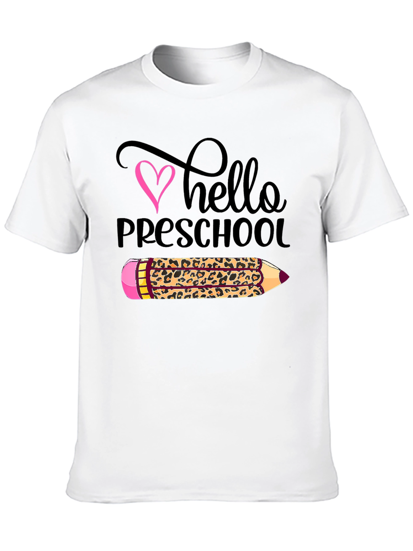 Hello Preschool Leopard Print Pencil T-Shirt