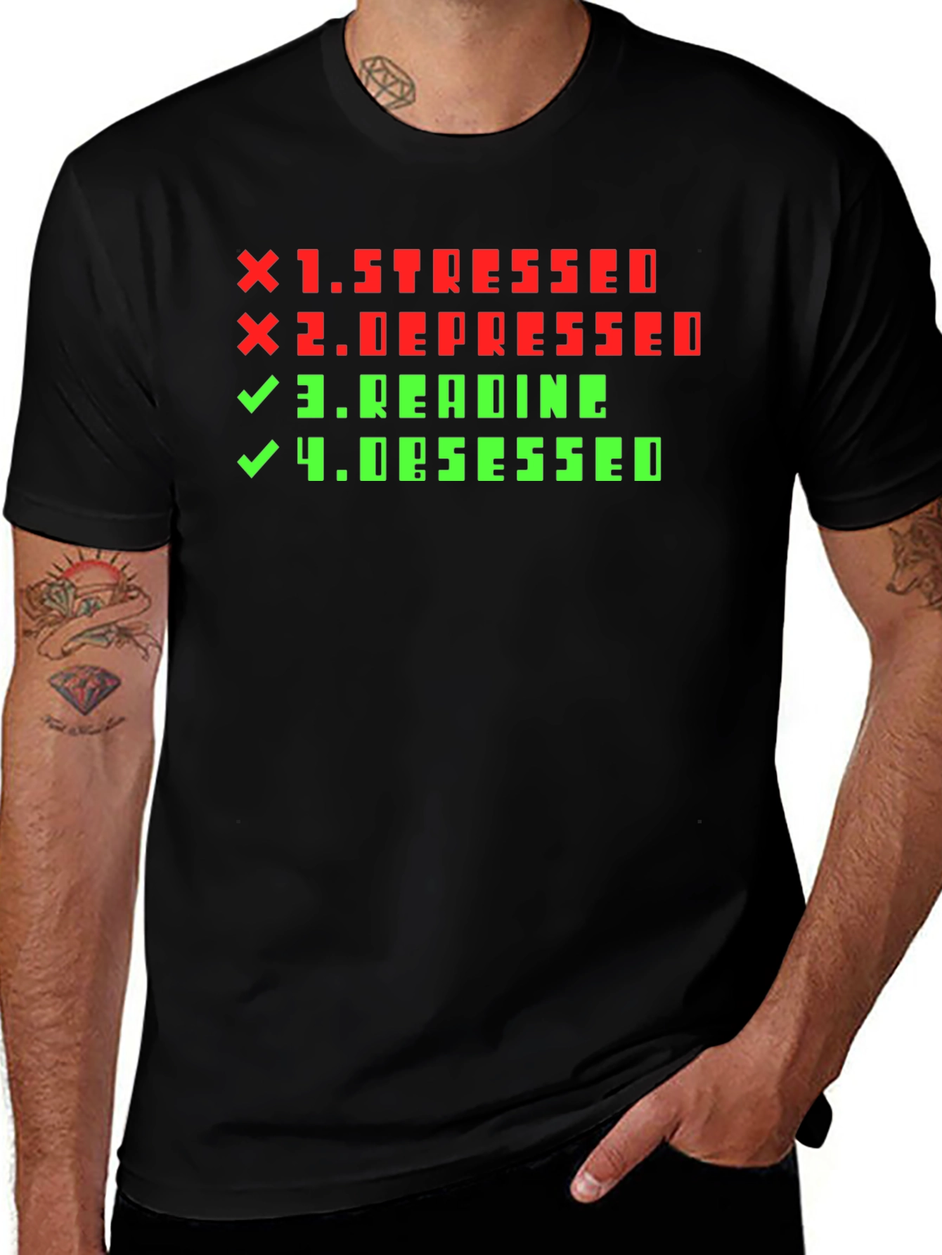 Stressed Depressed Reading Obsessed Novelty T-Shirt