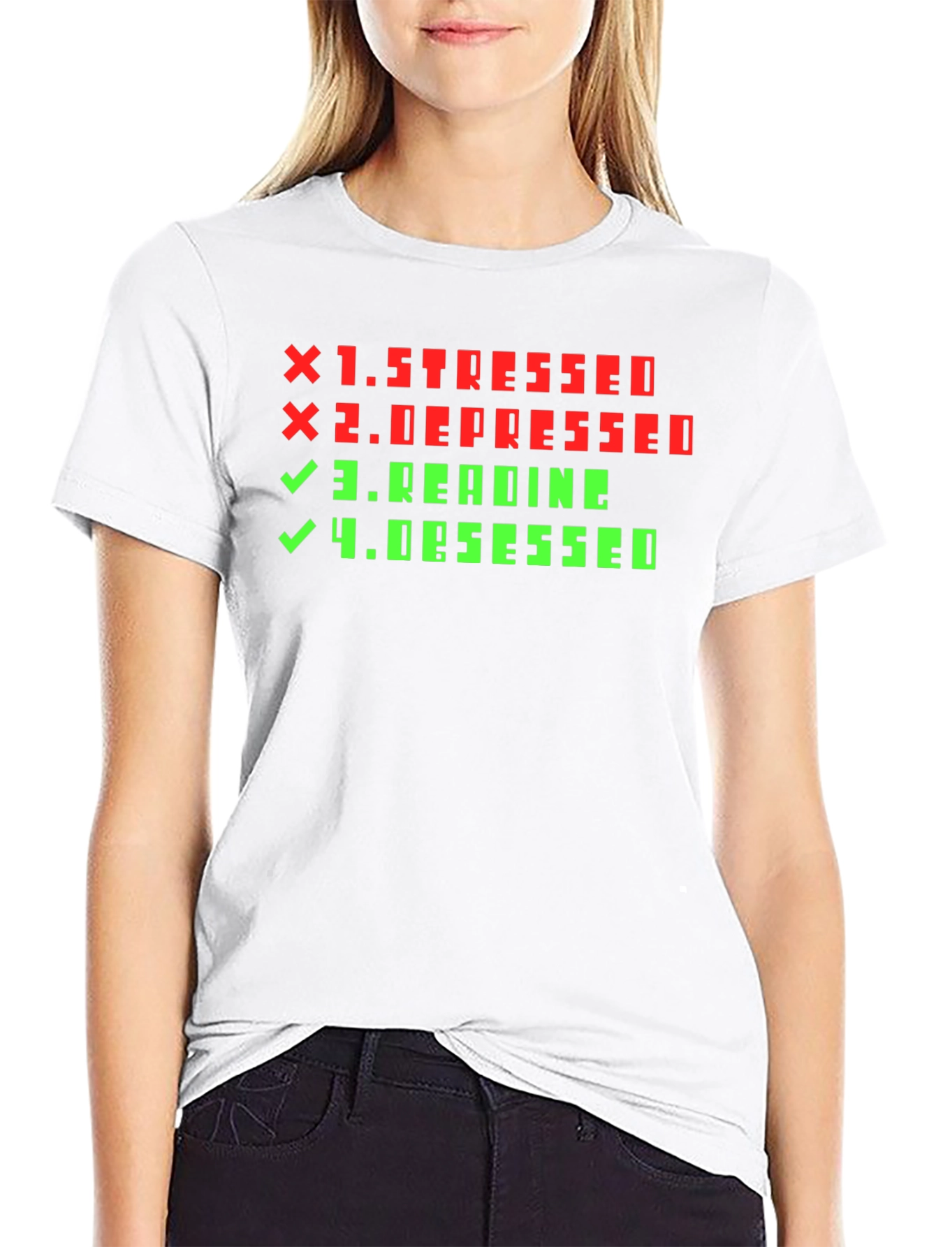 Stressed Depressed Reading Obsessed Novelty T-Shirt
