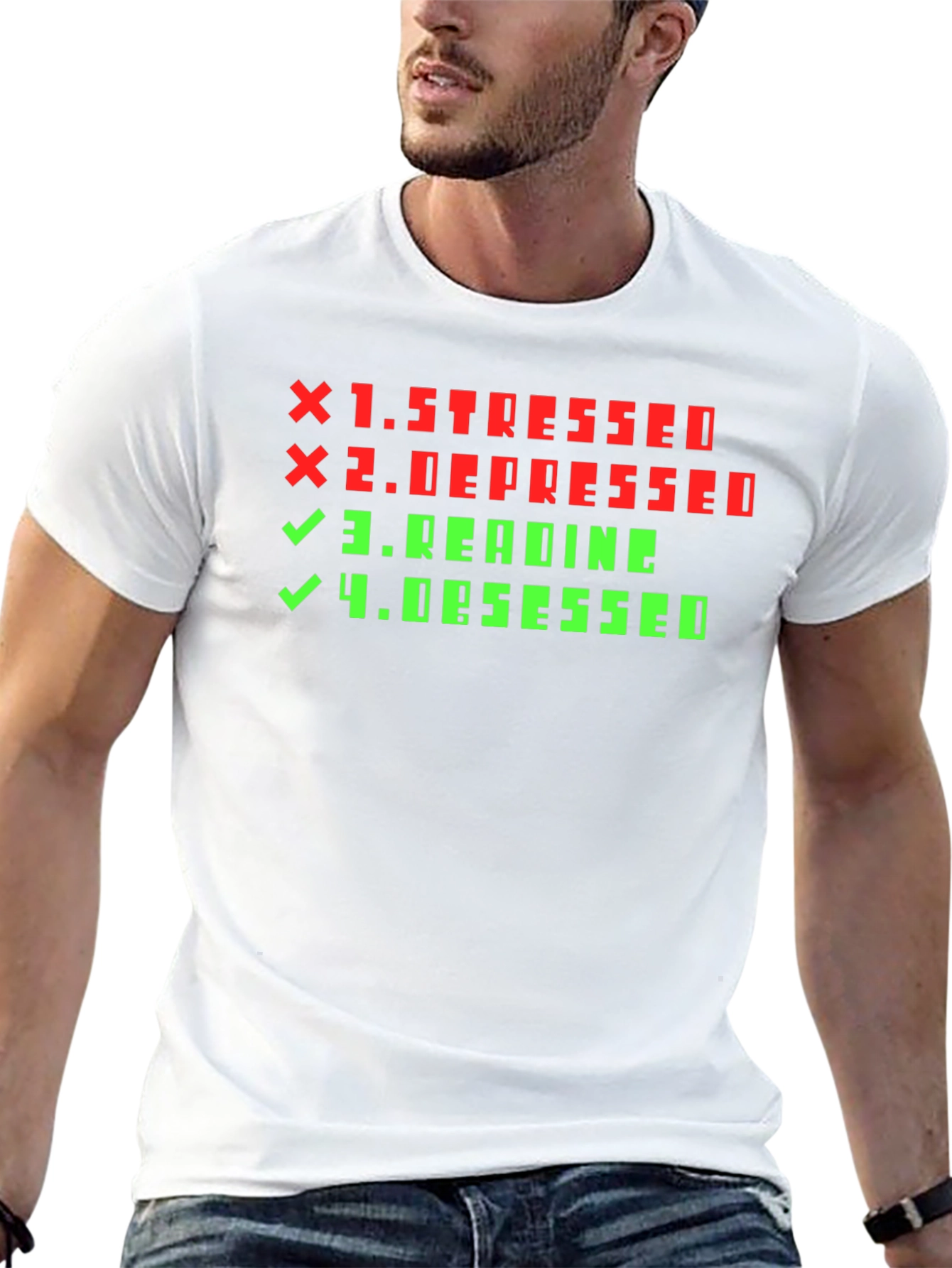 Stressed Depressed Reading Obsessed Novelty T-Shirt