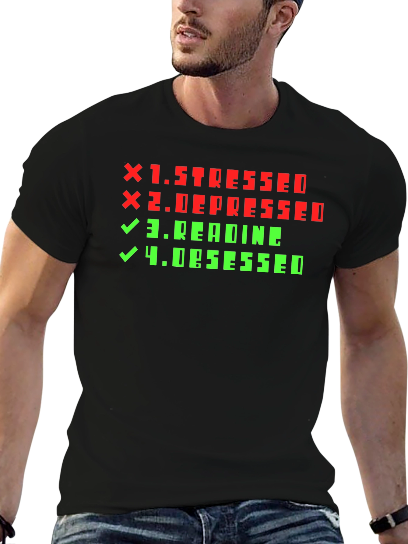 Stressed Depressed Reading Obsessed Novelty T-Shirt