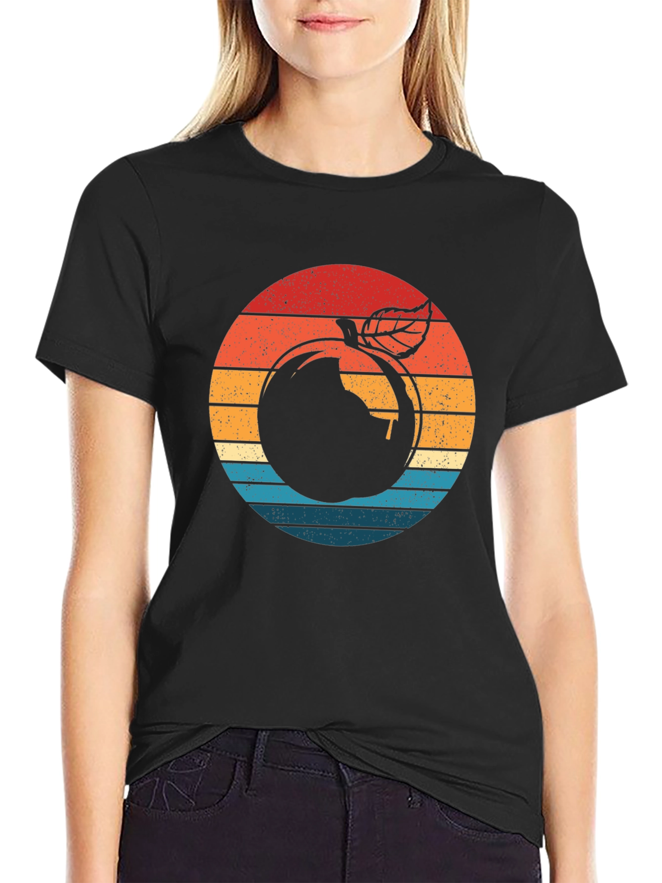 Retro Apple Graphic Black T-Shirt