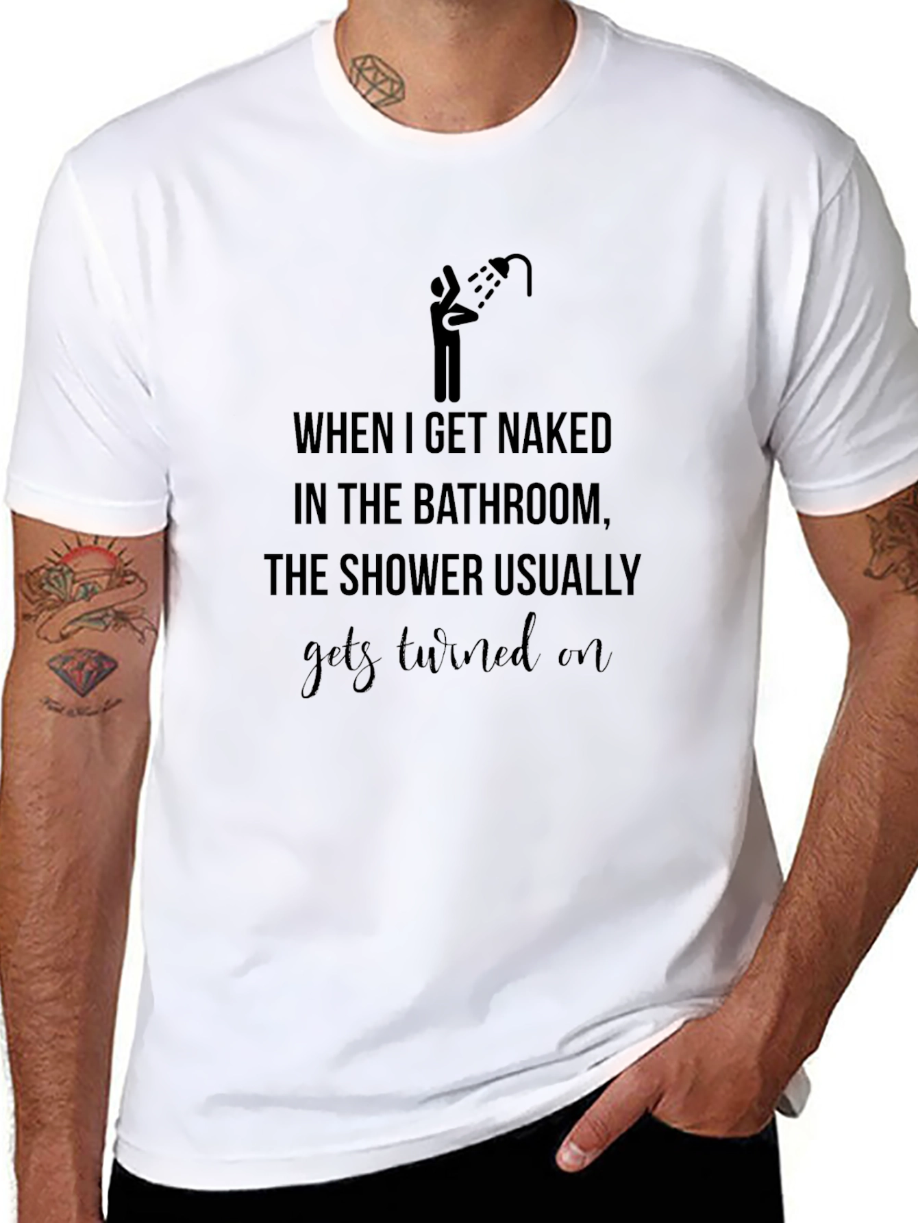 Funny Shower T-Shirt - Naked Bathroom Humor Tee
