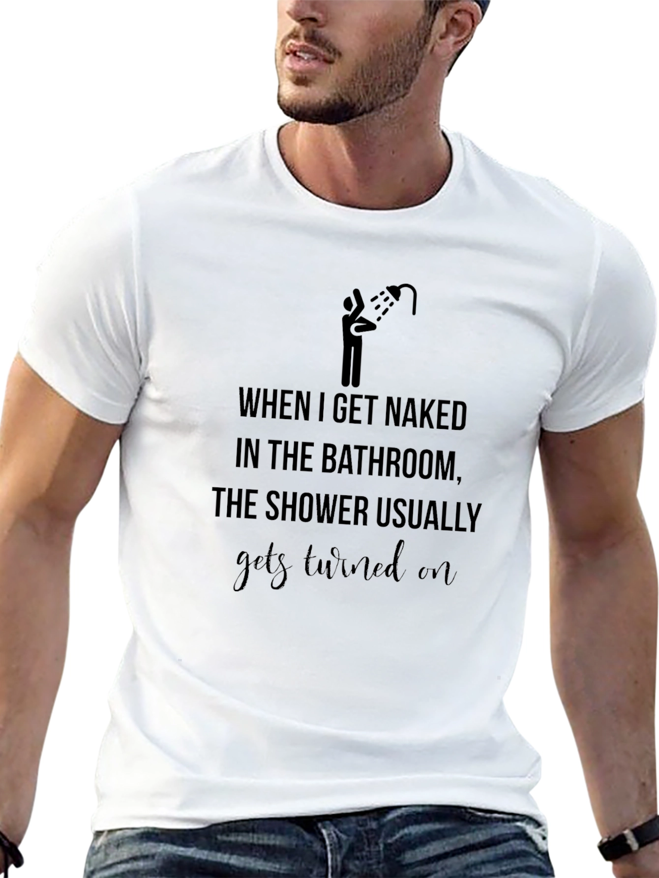 Funny Shower T-Shirt - Naked Bathroom Humor Tee