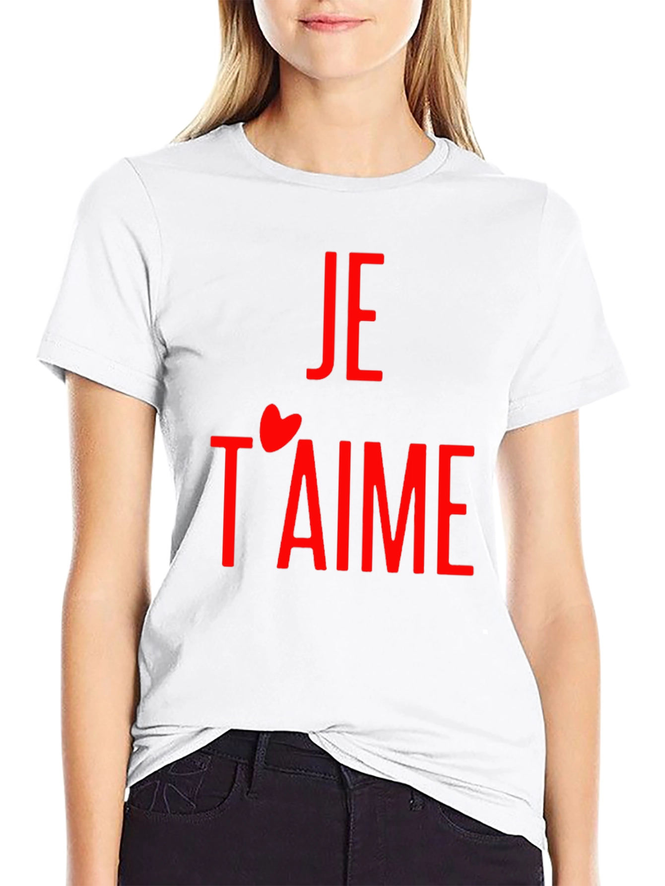 Je Taime Graphic Tee - Red Print on Black