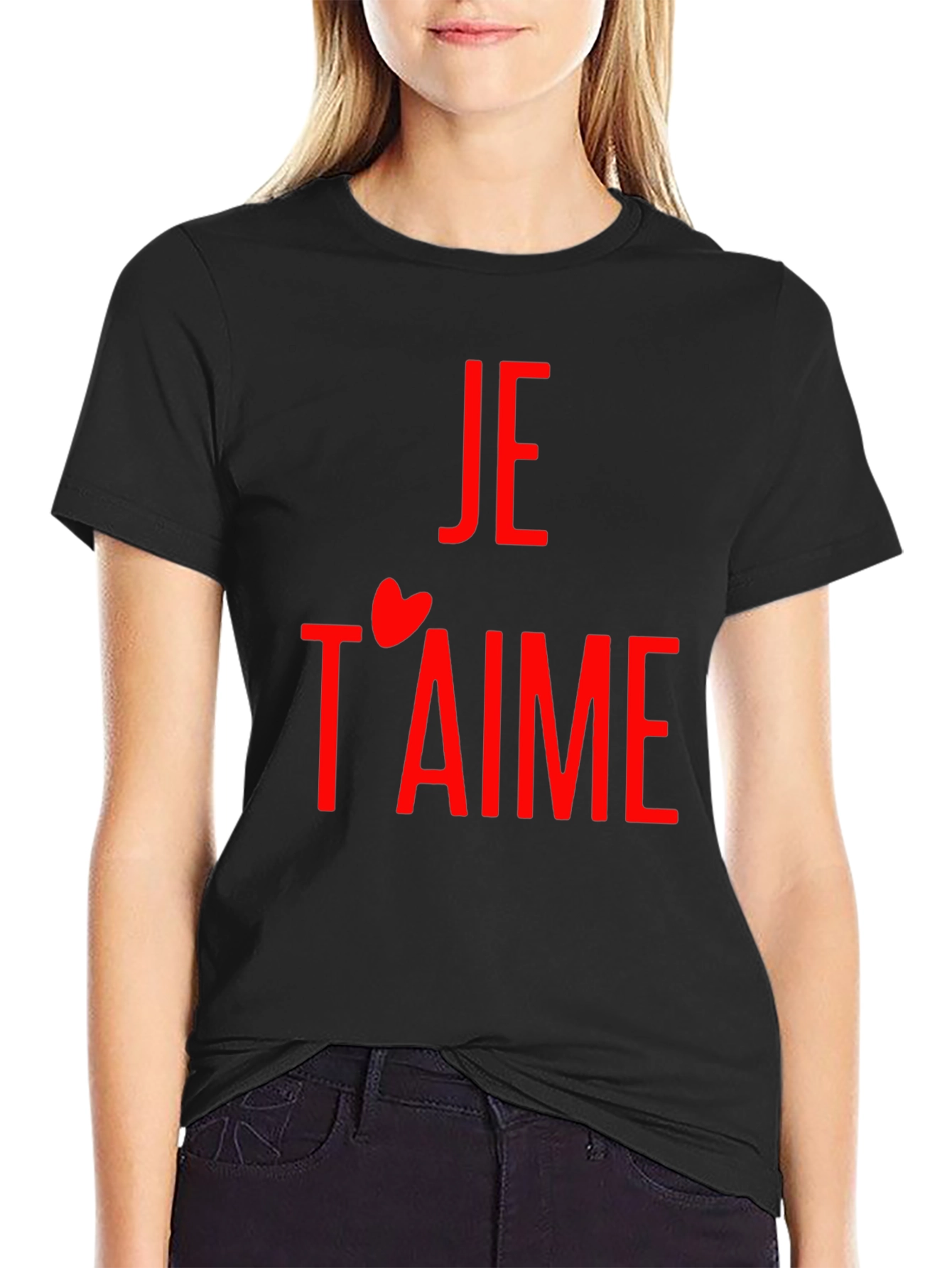 Je Taime Graphic Tee - Red Print on Black