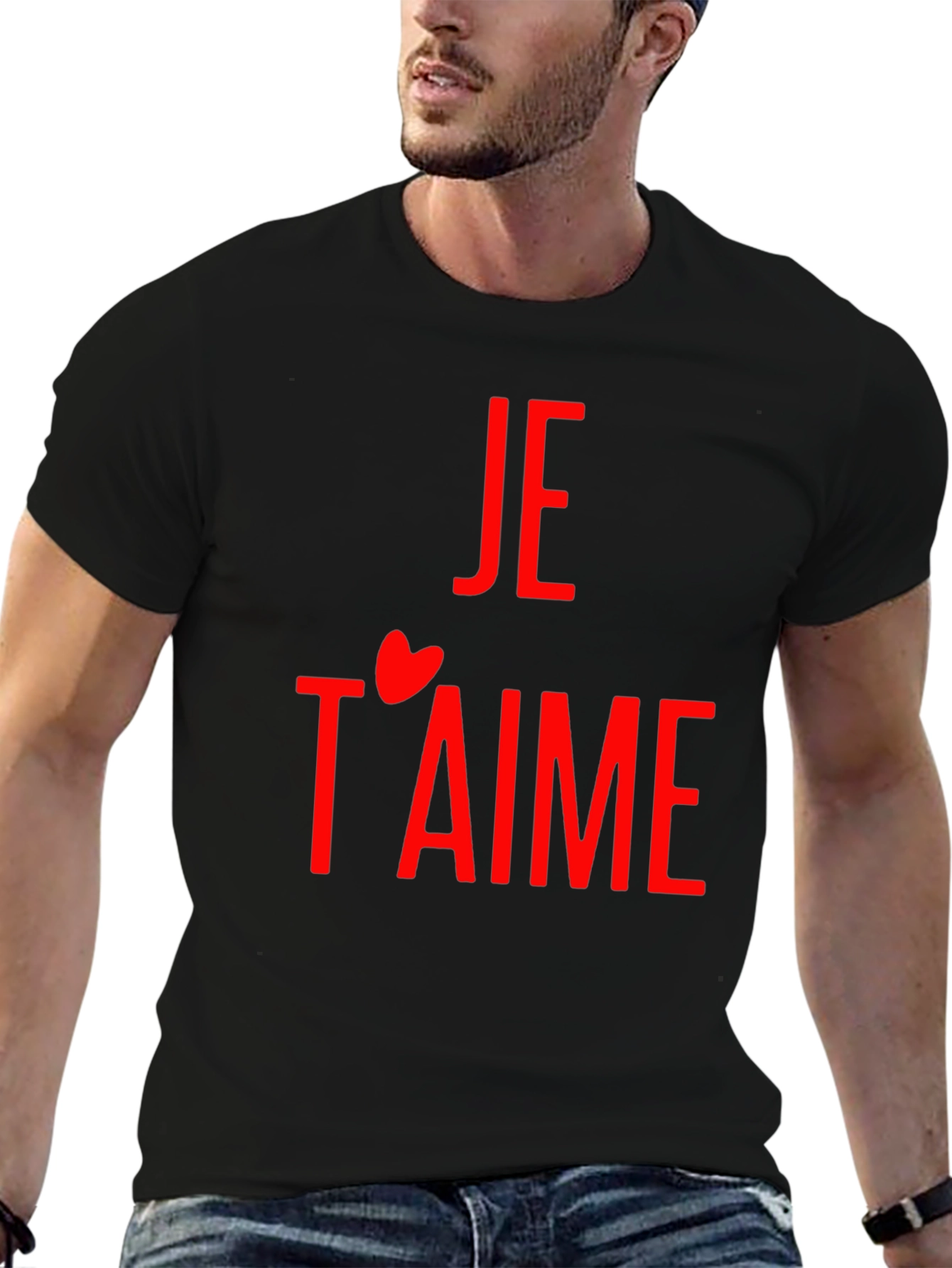 Je Taime Graphic Tee - Red Print on Black