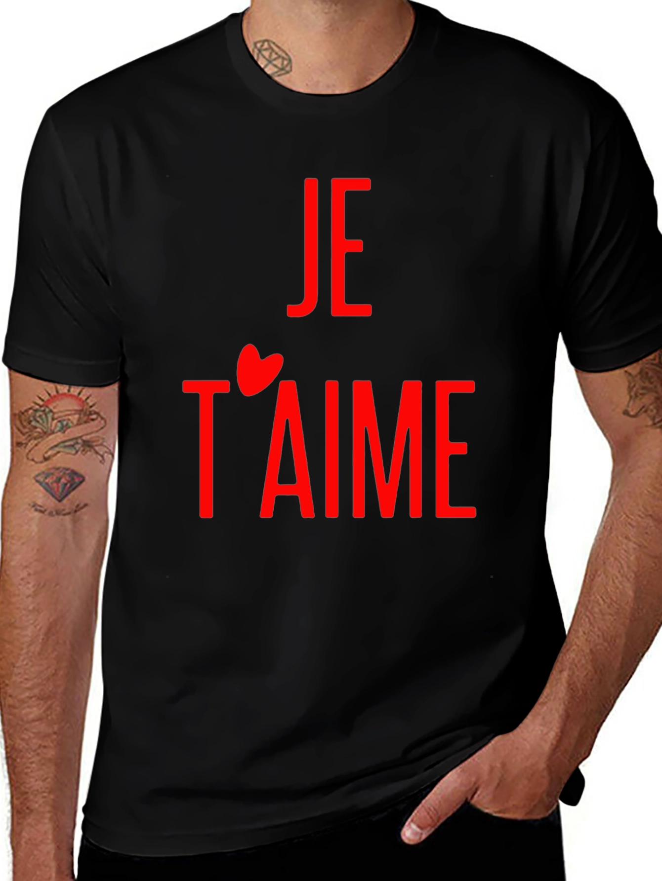 Je Taime Graphic Tee - Red Print on Black