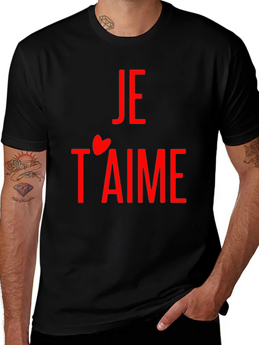 Je Taime Graphic Tee - Red Print on Black
