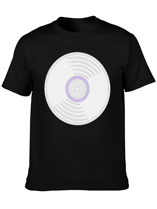 Retro Vinyl Record Graphic Tee - Black Cotton T-Shirt