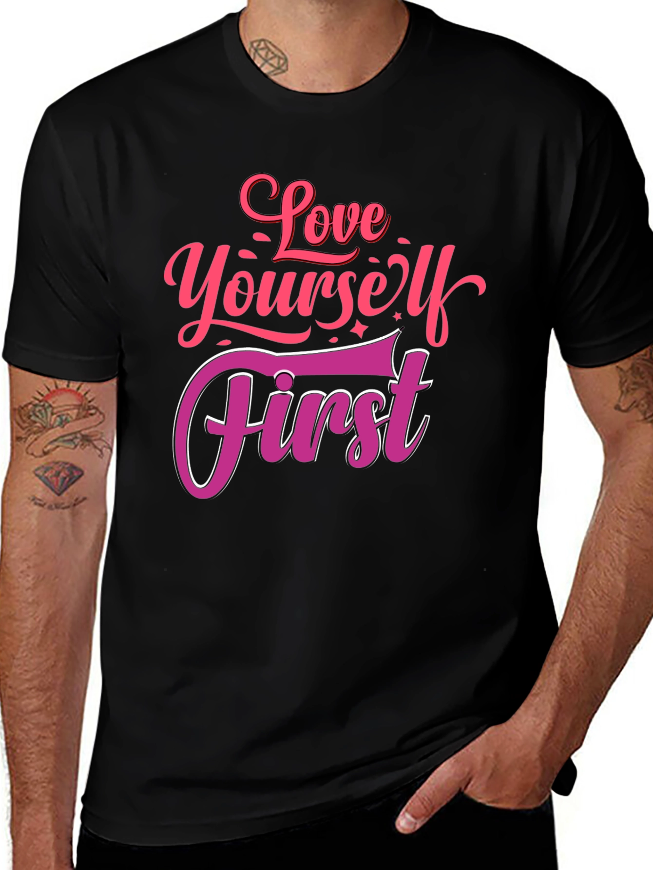 Love Yourself First Graphic Tee - Black Cotton Shirt