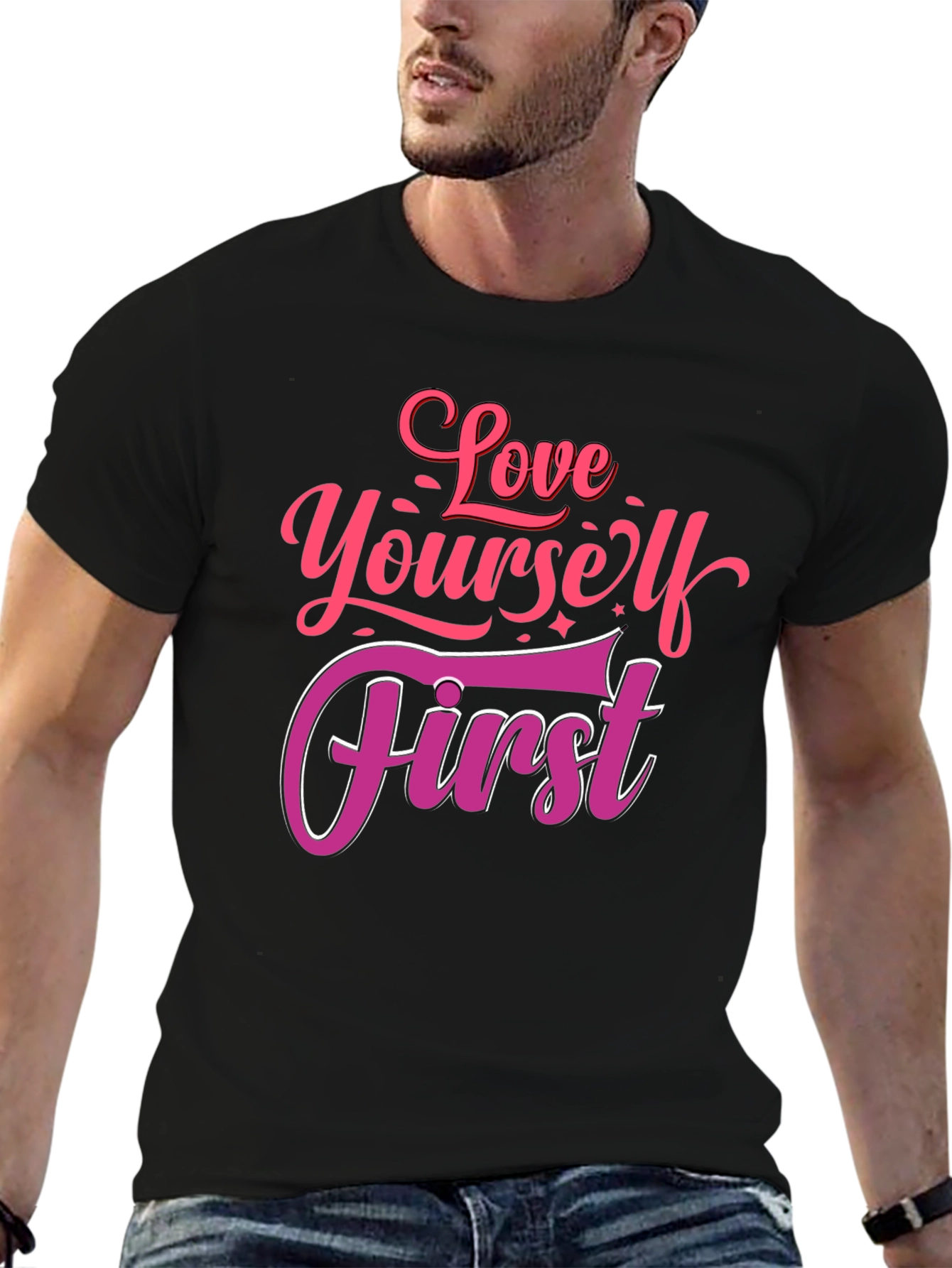 Love Yourself First Graphic Tee - Black Cotton Shirt