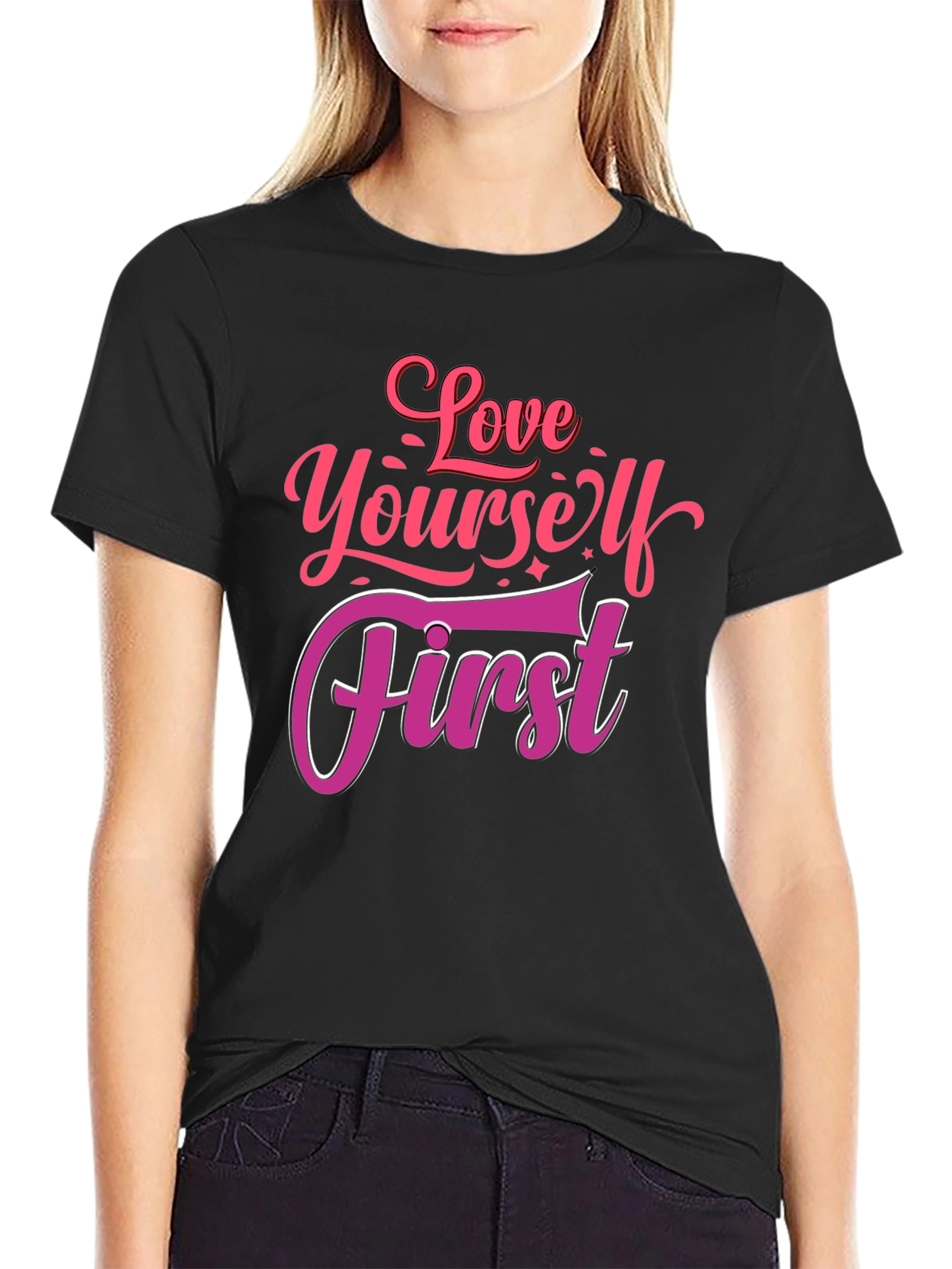 Love Yourself First Graphic Tee - Black Cotton Shirt