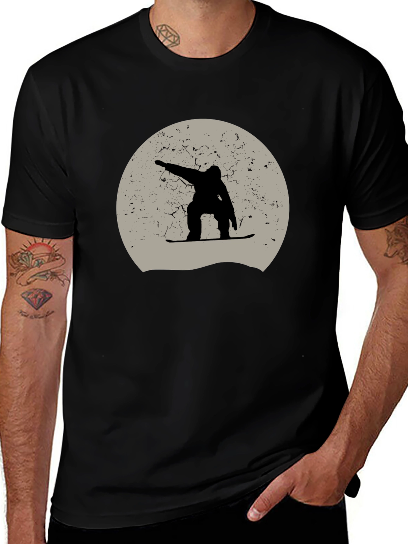 Snowboarder Graphic Tee - Black Cotton Casual Shirt