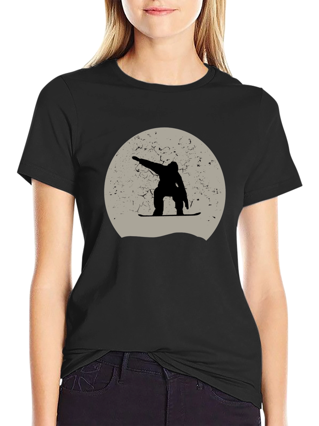 Snowboarder Graphic Tee - Black Cotton Casual Shirt