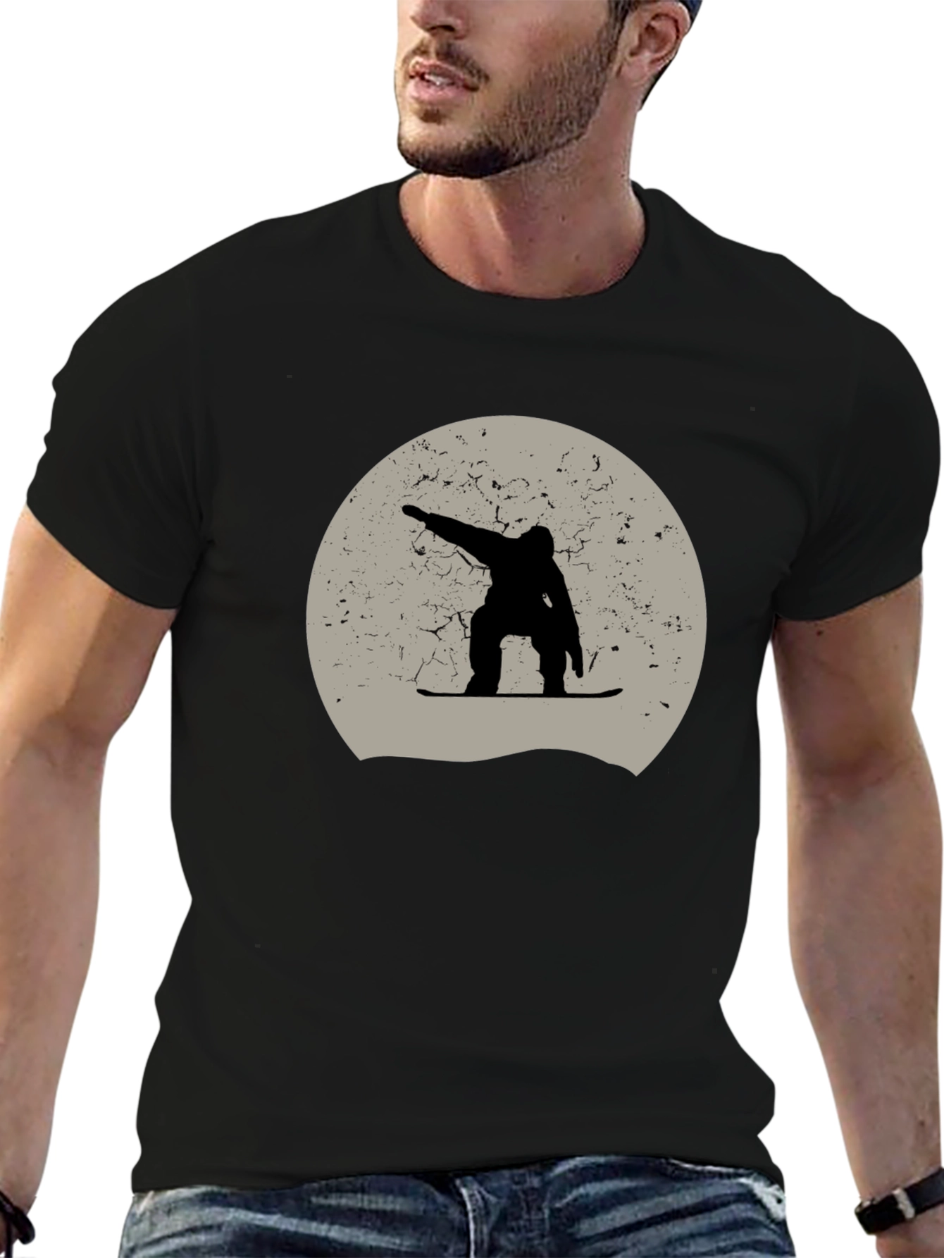 Snowboarder Graphic Tee - Black Cotton Casual Shirt